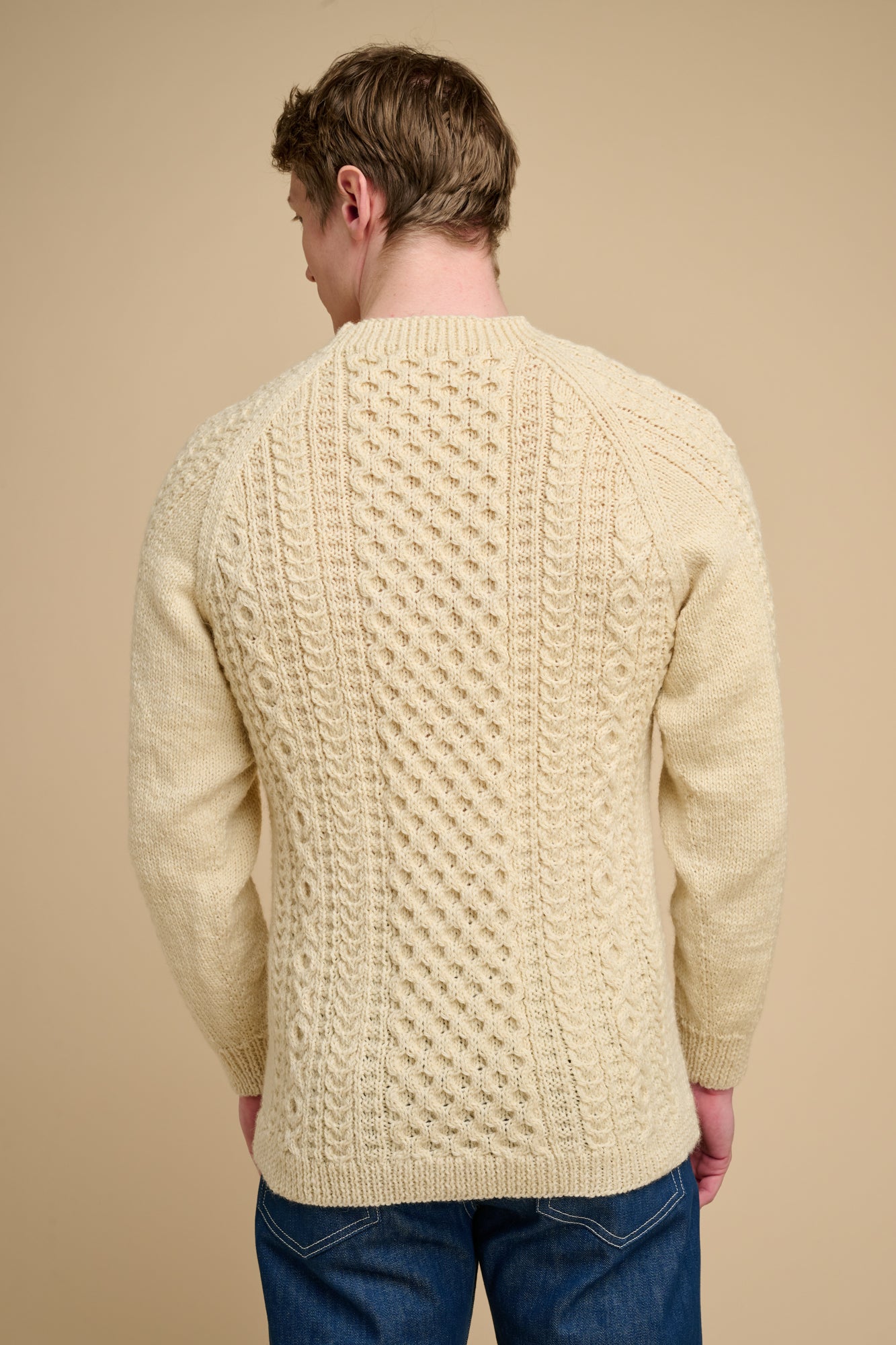 Mens Hand Knit Aran Sweater - Ecru