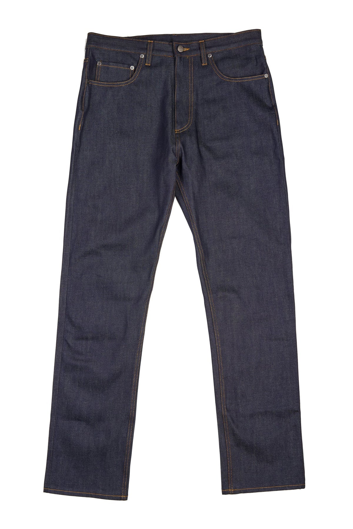 Flatlay product shot of men's Straight Cut Selvedge Jean - Raw Denim - Community Clothing