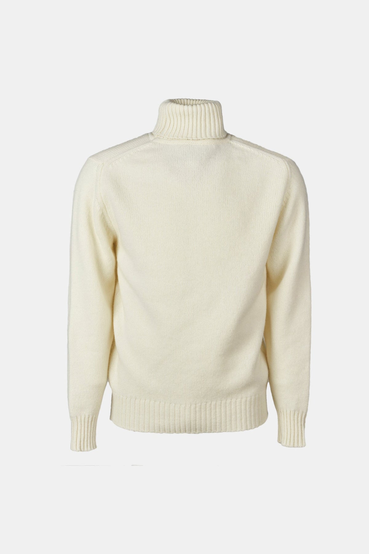 Men's Roll Neck Jumper Ecru on ghost mannequin