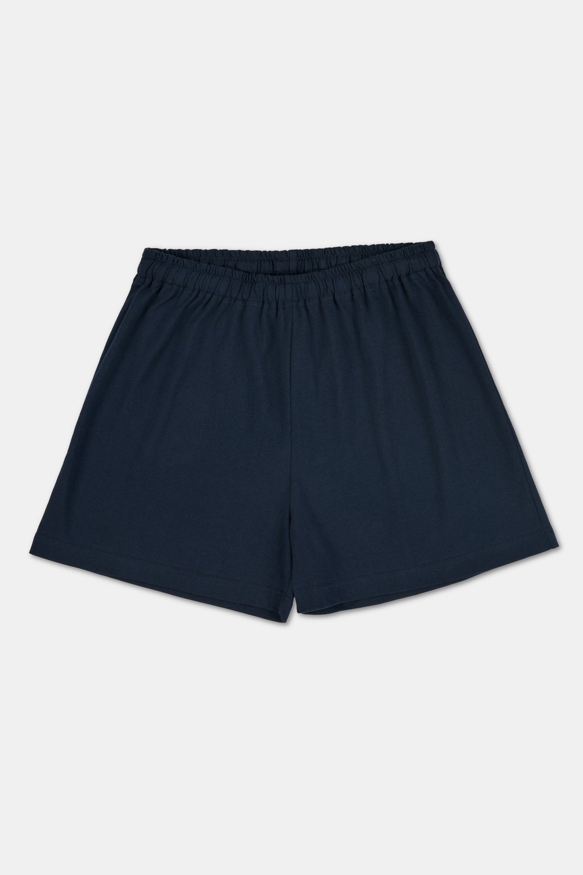 Navy jersey shorts.