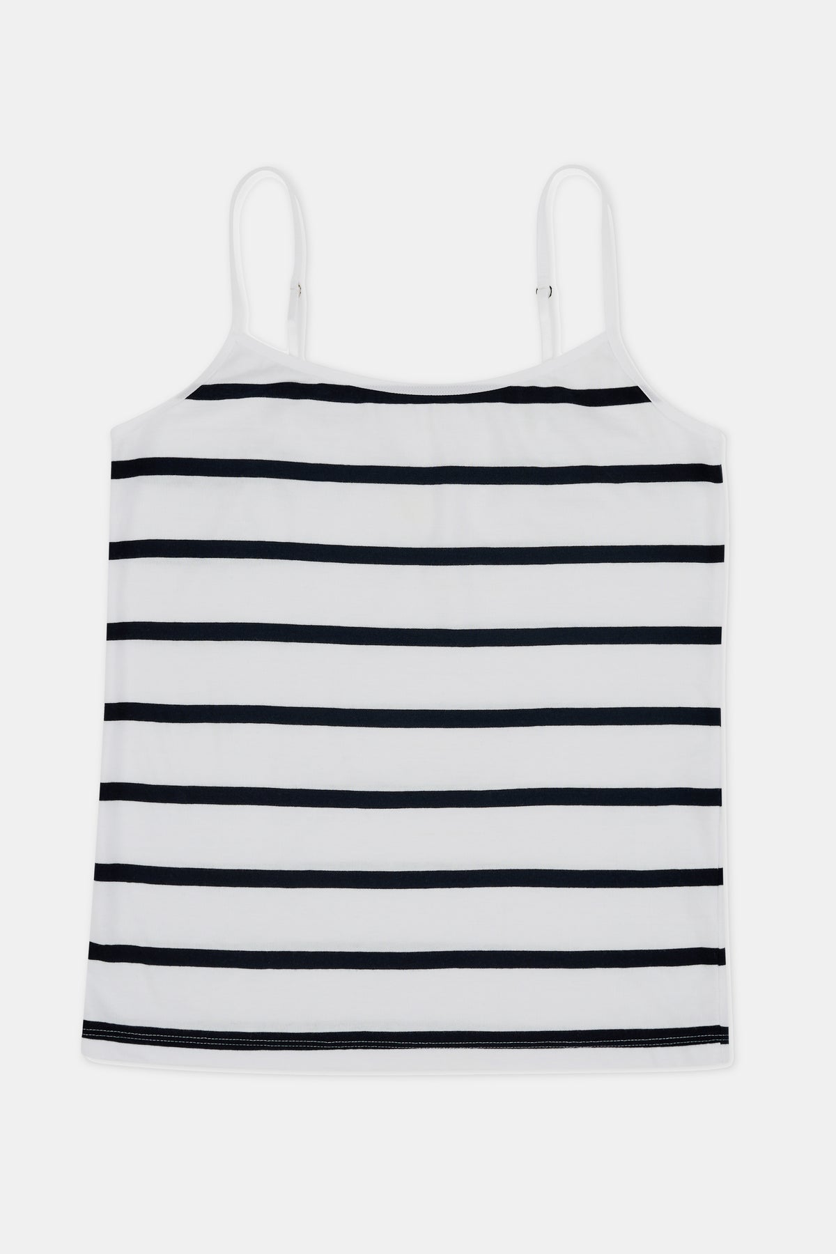 Striped tank top with thin straps on a white background