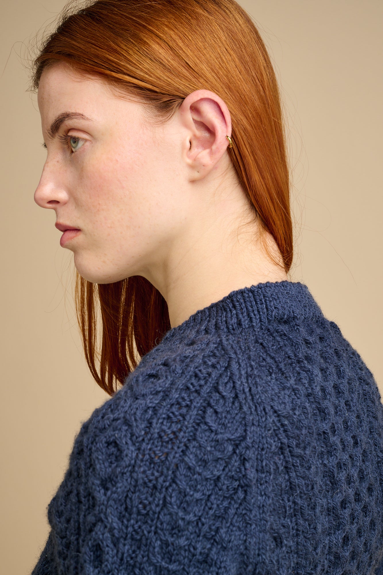 Womens Hand Knit Aran Sweater - Navy