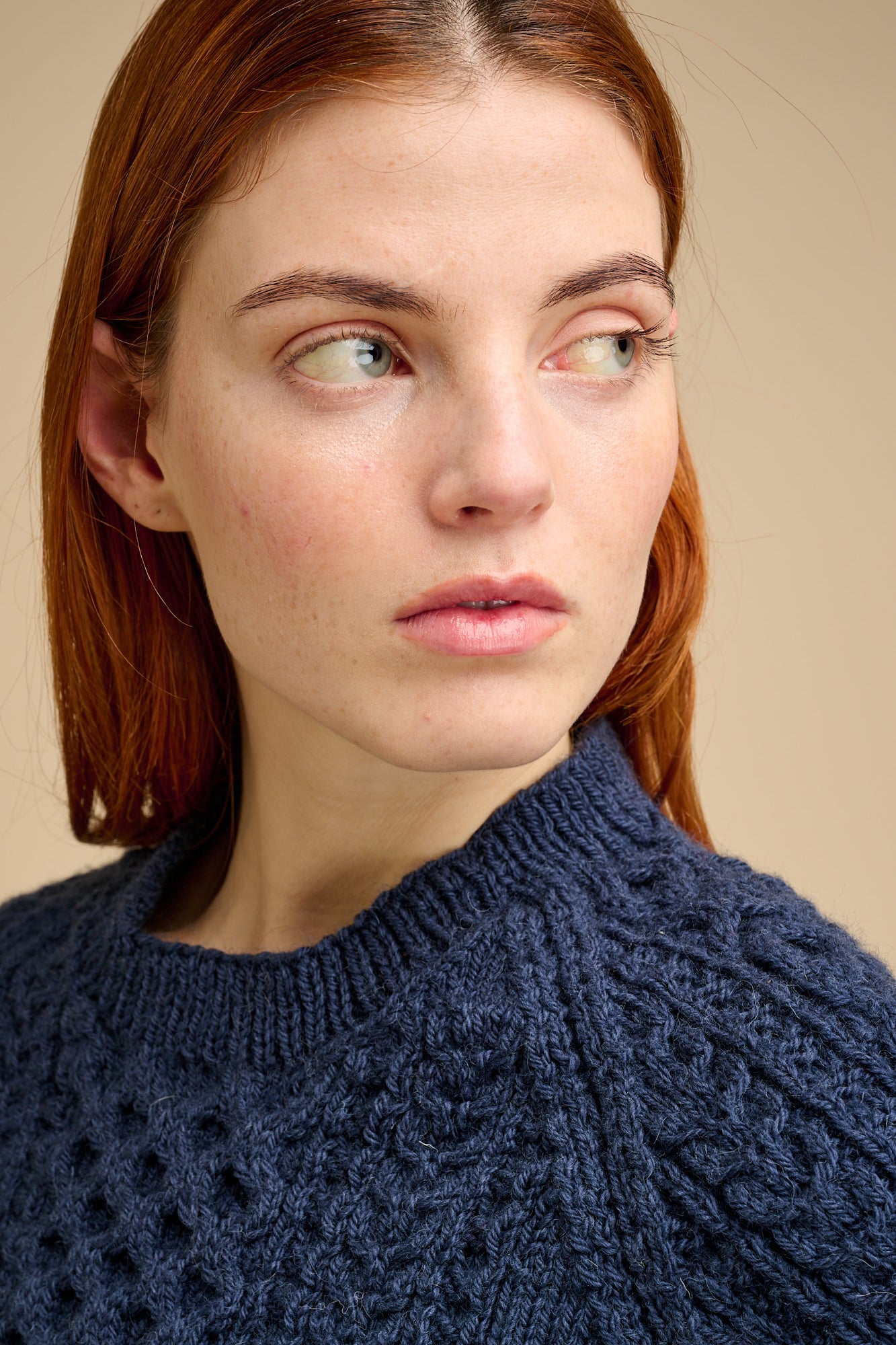 Womens Hand Knit Aran Sweater - Navy