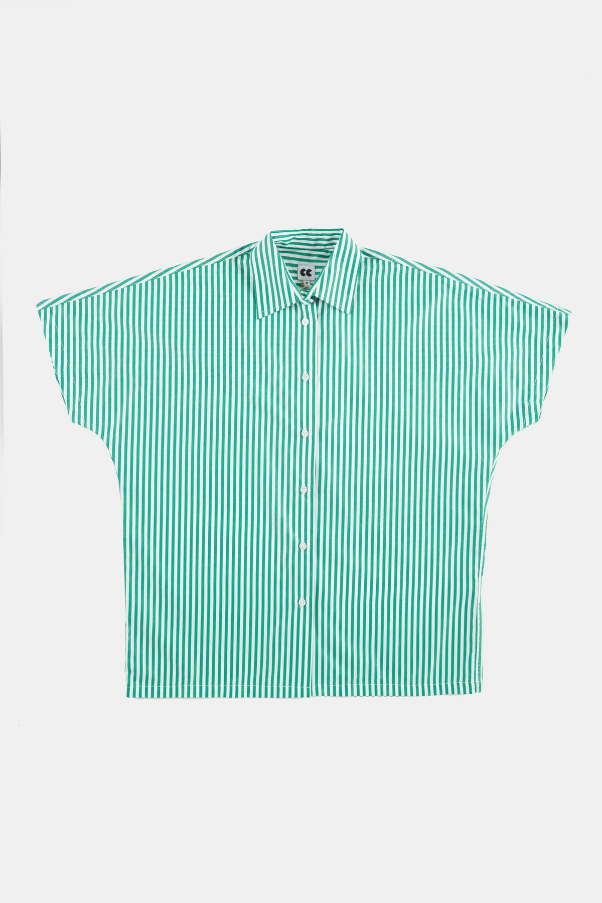 women's ava short sleeve shirt in green and white stripe flatlay