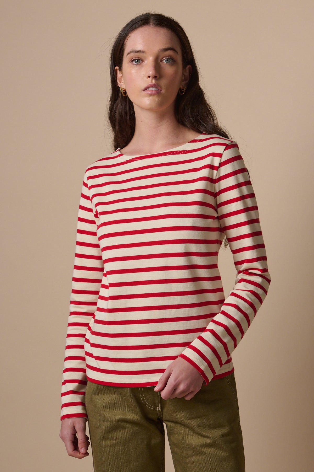Womens Breton - Ecru/Flame Red