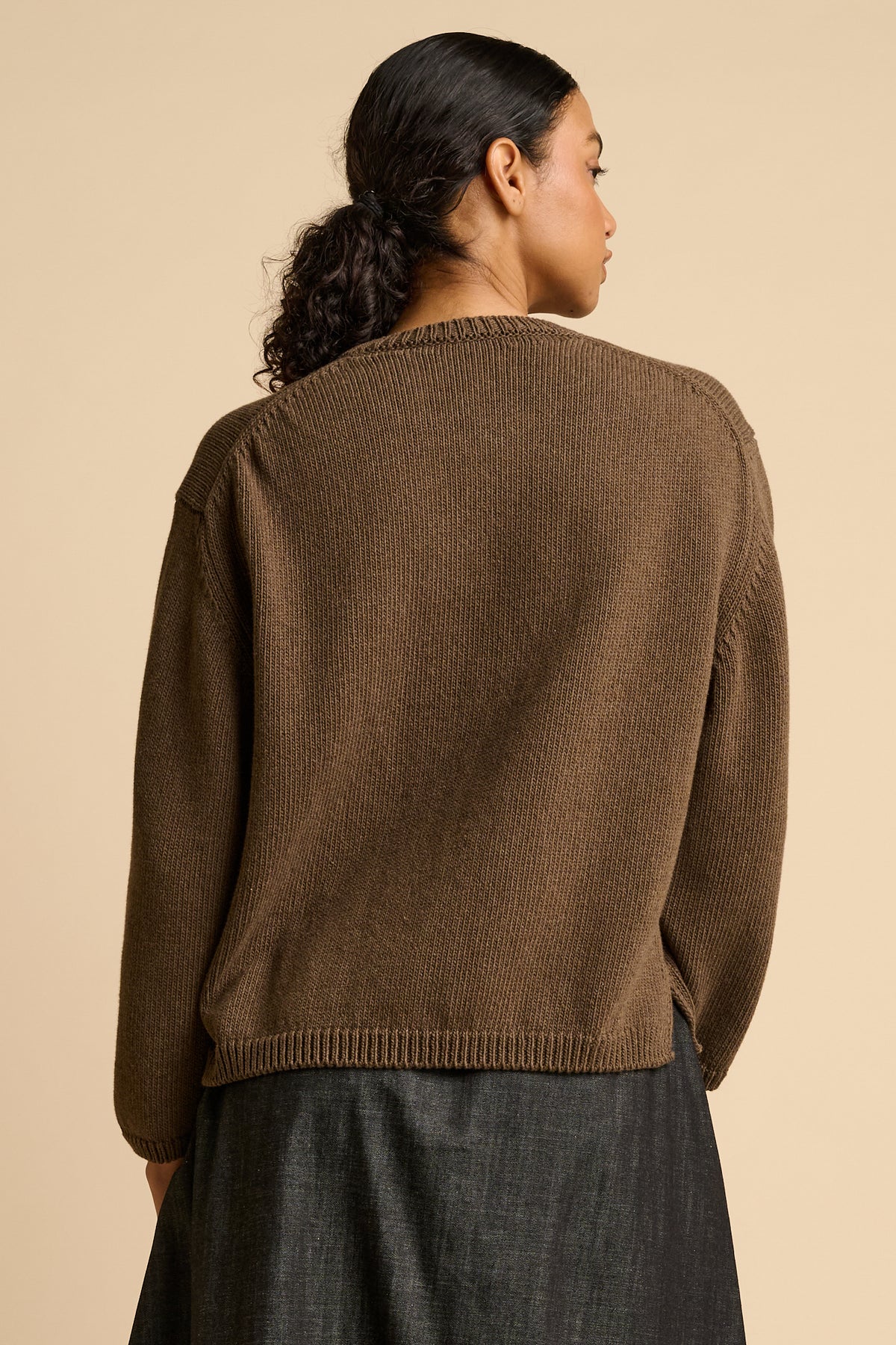 WOMENS COTTON CREW NECK - BROWN MARL