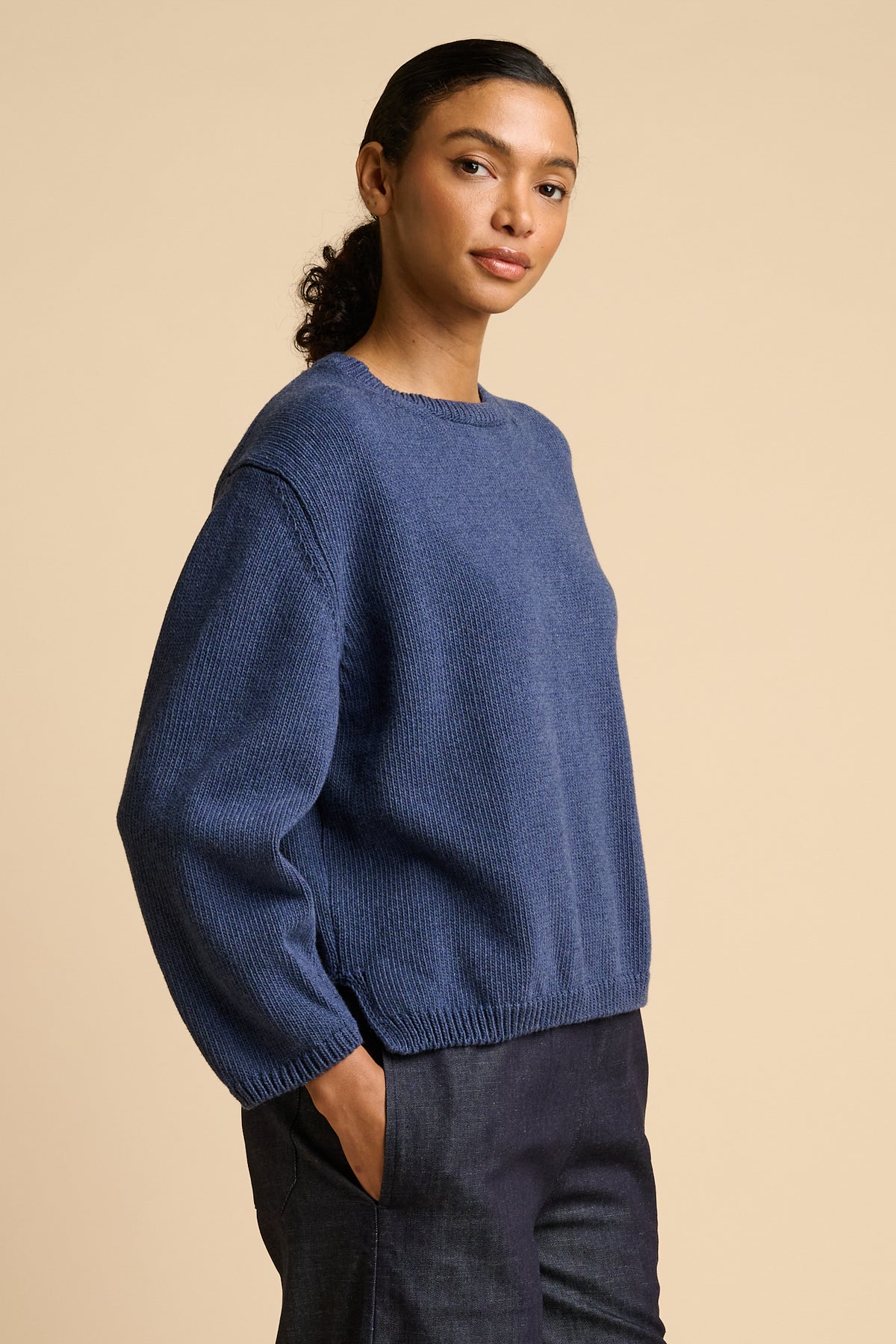 WOMENS COTTON CREW NECK - DENIM MARL