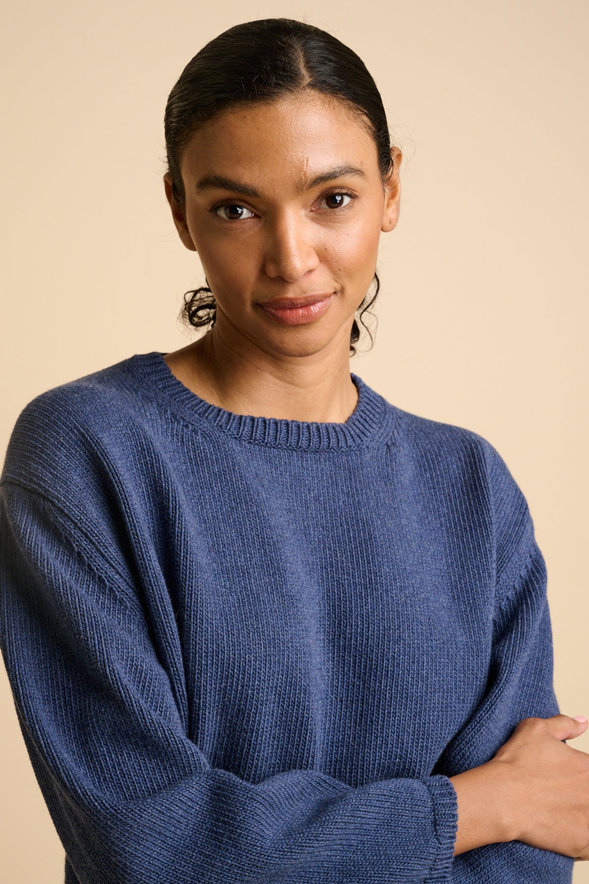 WOMENS COTTON CREW NECK - DENIM MARL
