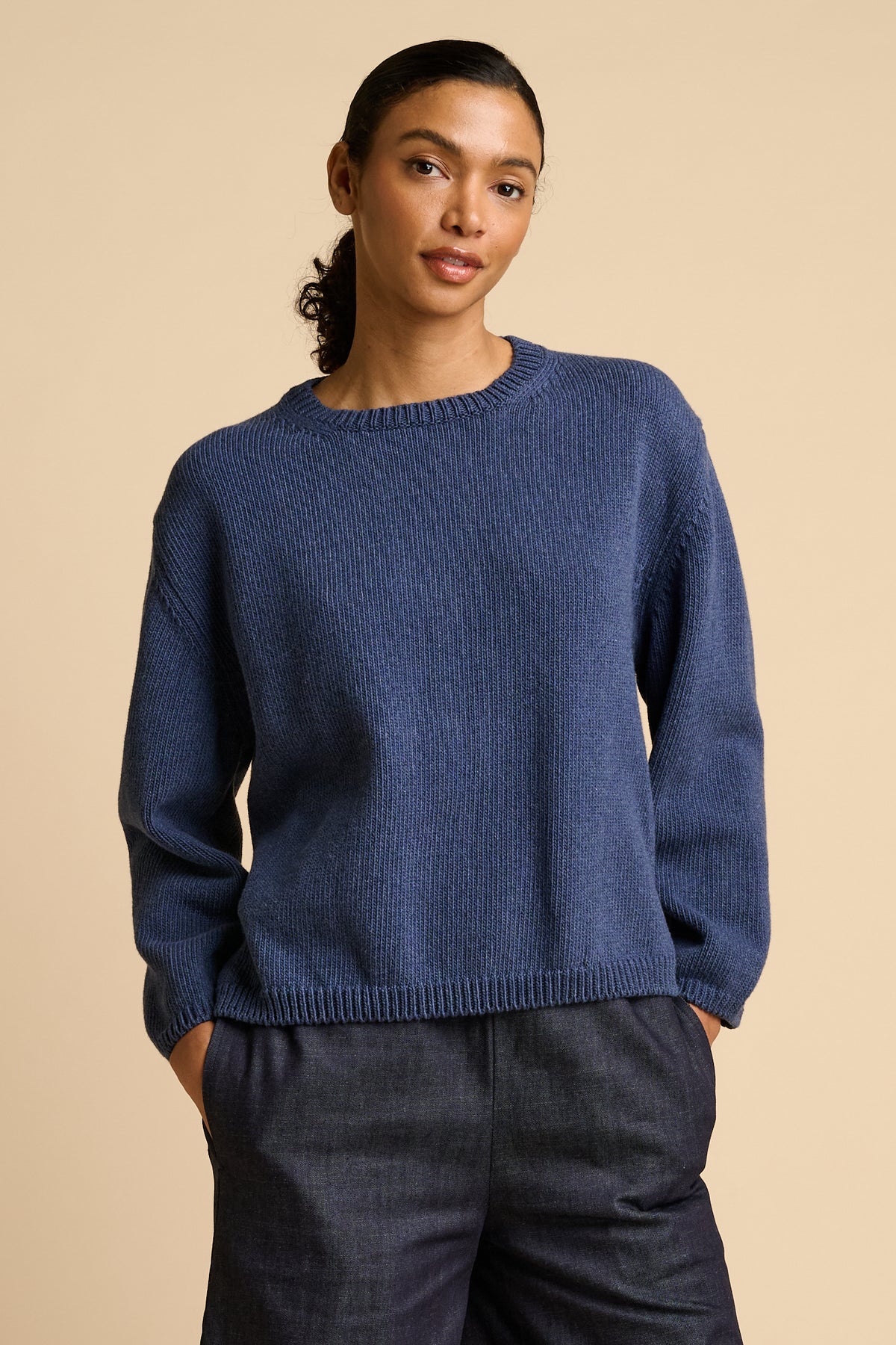 WOMENS COTTON CREW NECK - DENIM MARL