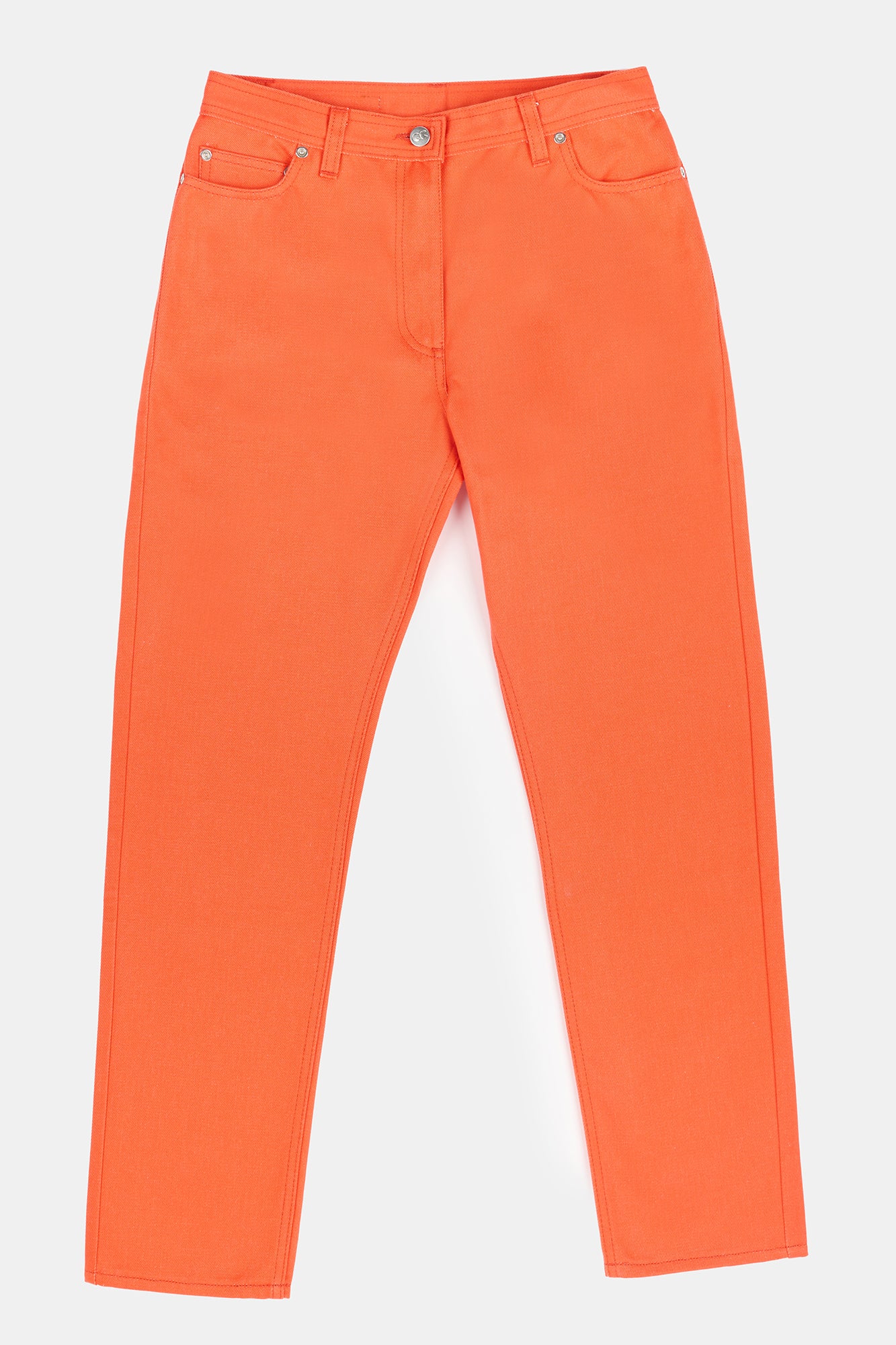 Flatlay product shot of women's Gloria Tapered Jean in flame red 