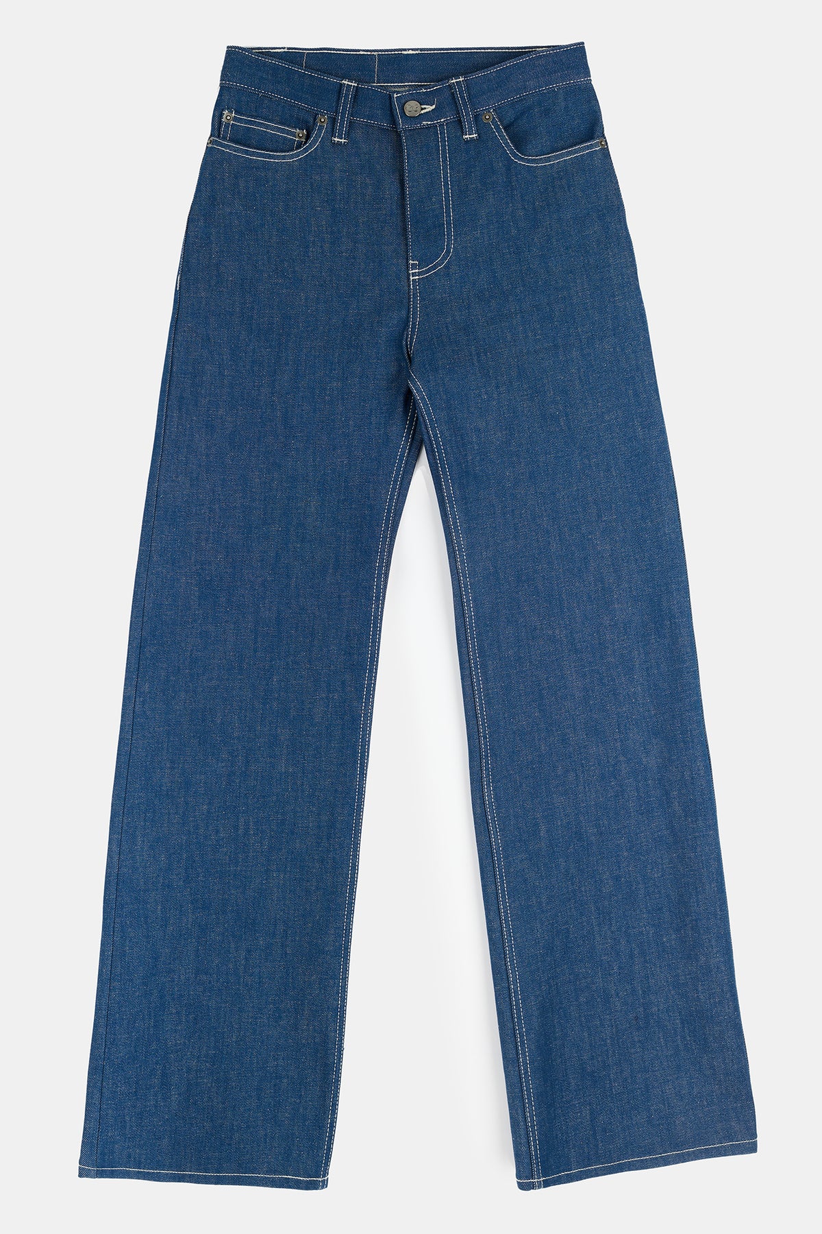Flatlay product image of women's high rise wide leg jean in blue 