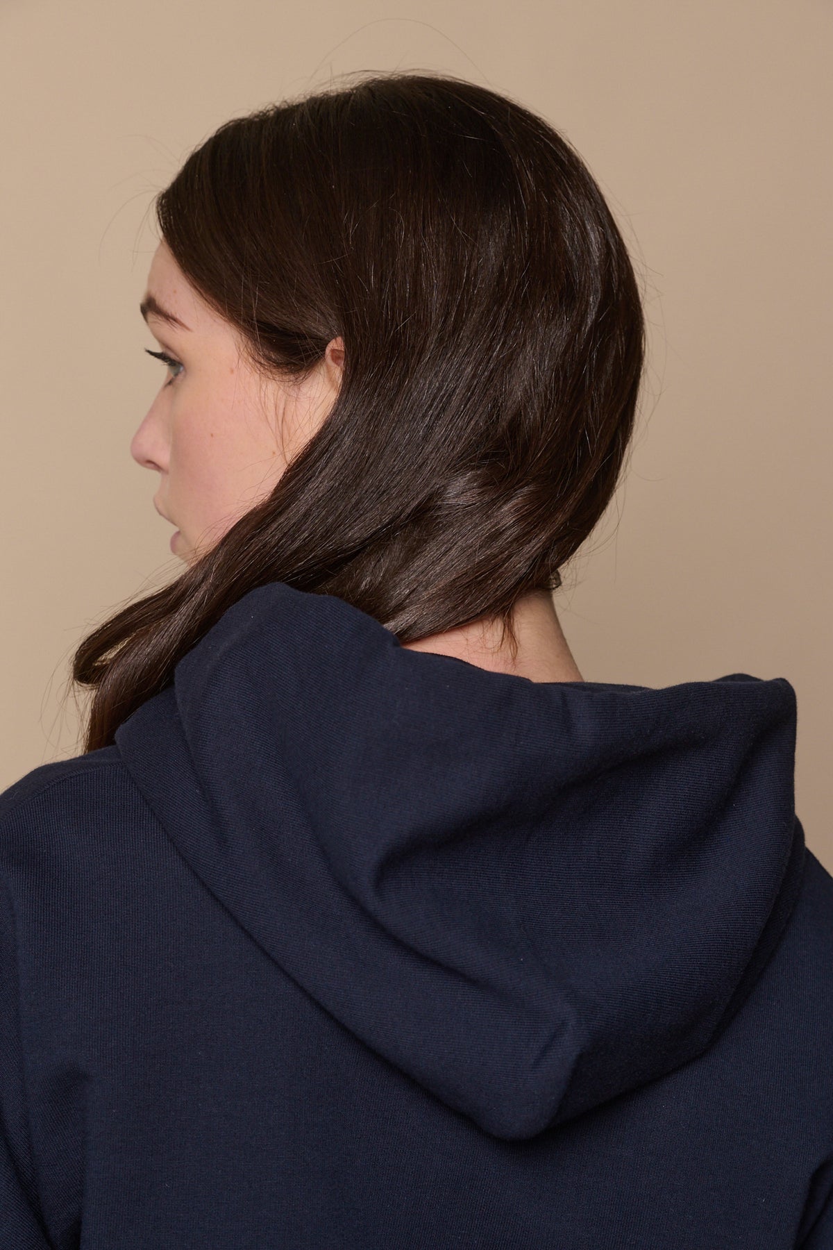 Close up of navy hood 