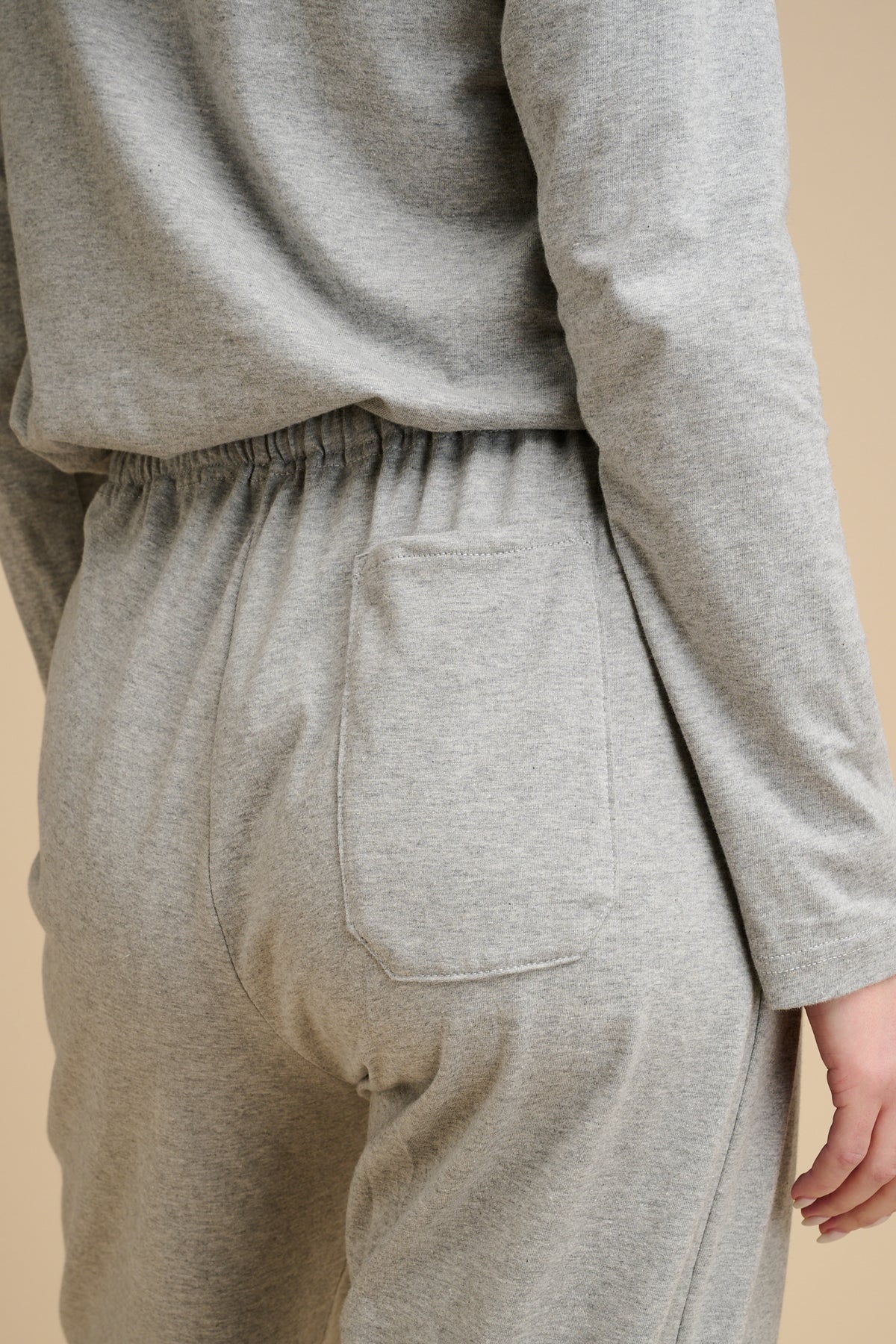 Back pocket detail on women's grey marl pyjama bottoms