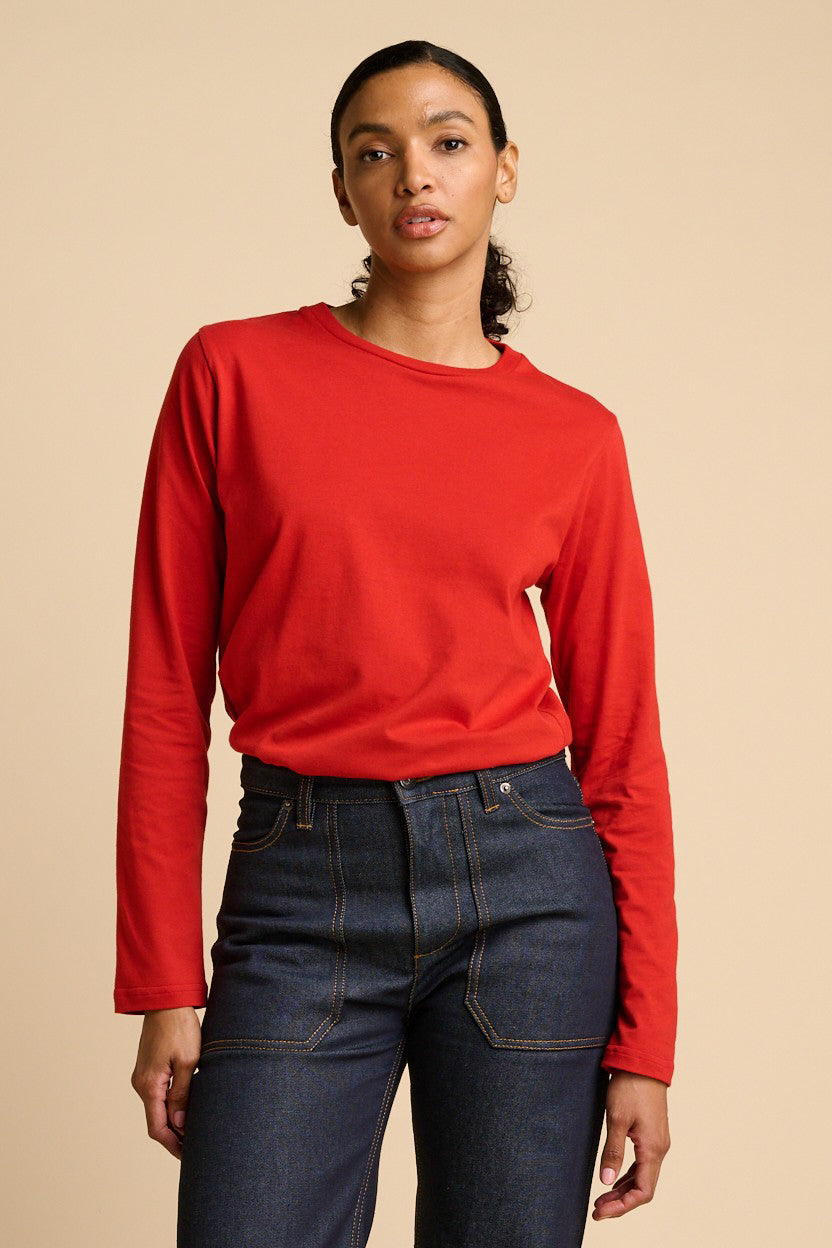 Womens Long Sleeve T Shirt Plastic Free - Crimson