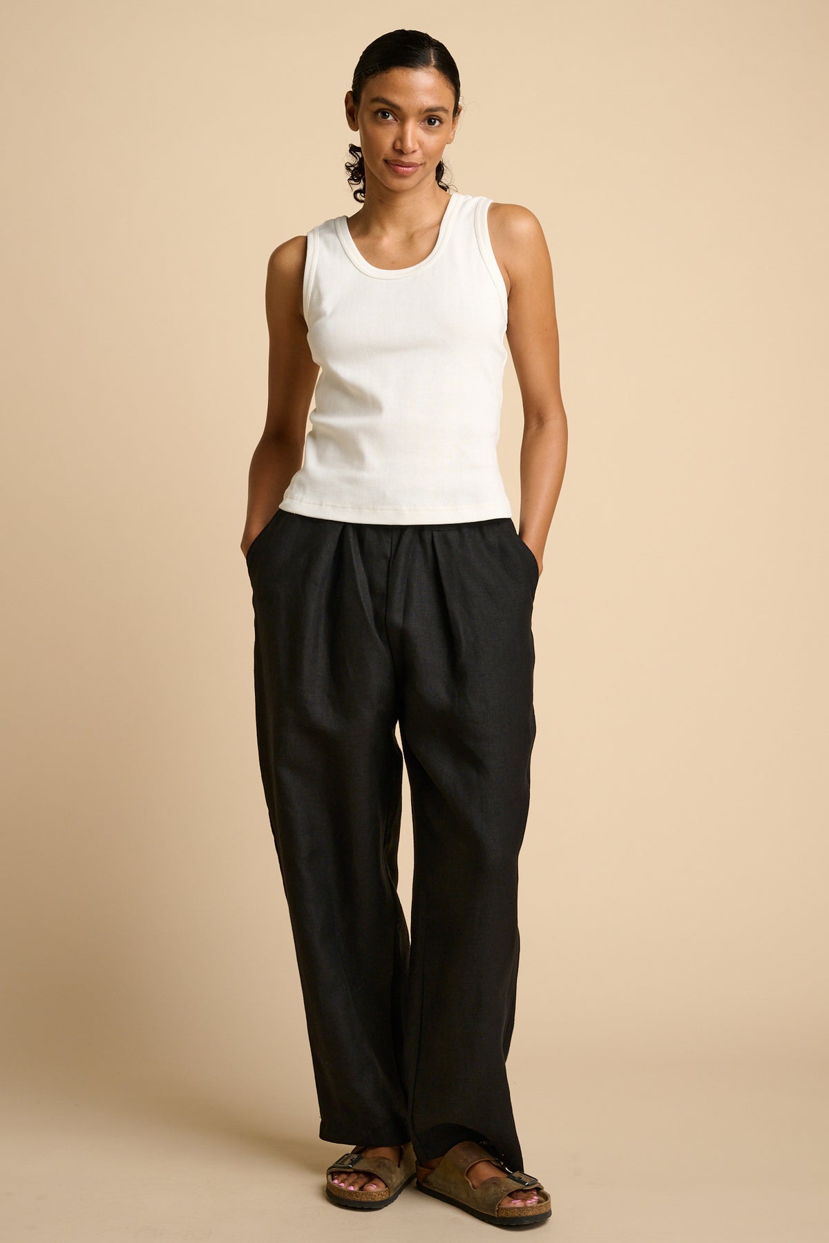 Women's Lorna Elasticated Waist Linen Trouser - Black