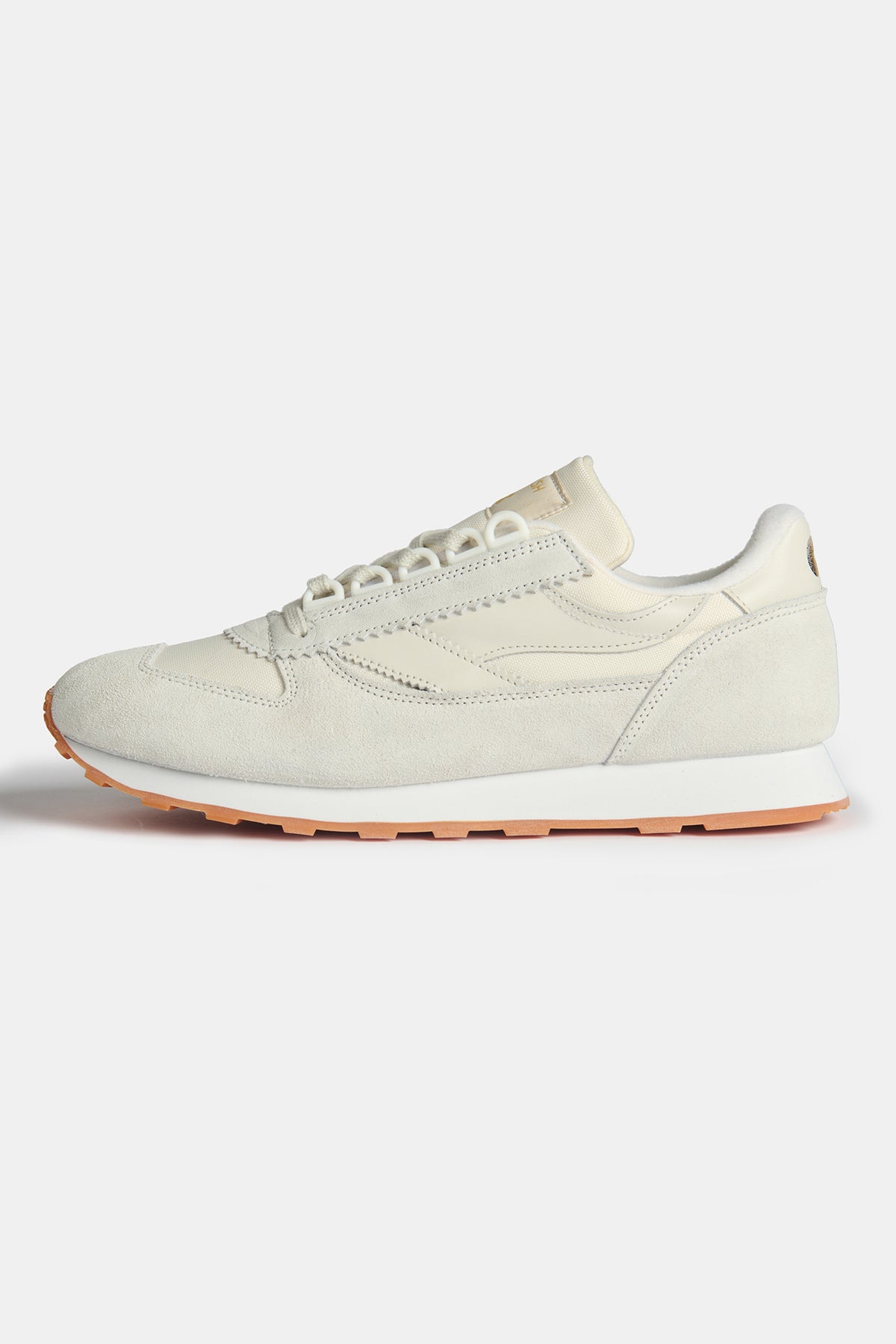 The side view of Walsh X CC Parlick trainers in Ivory/Stone/White