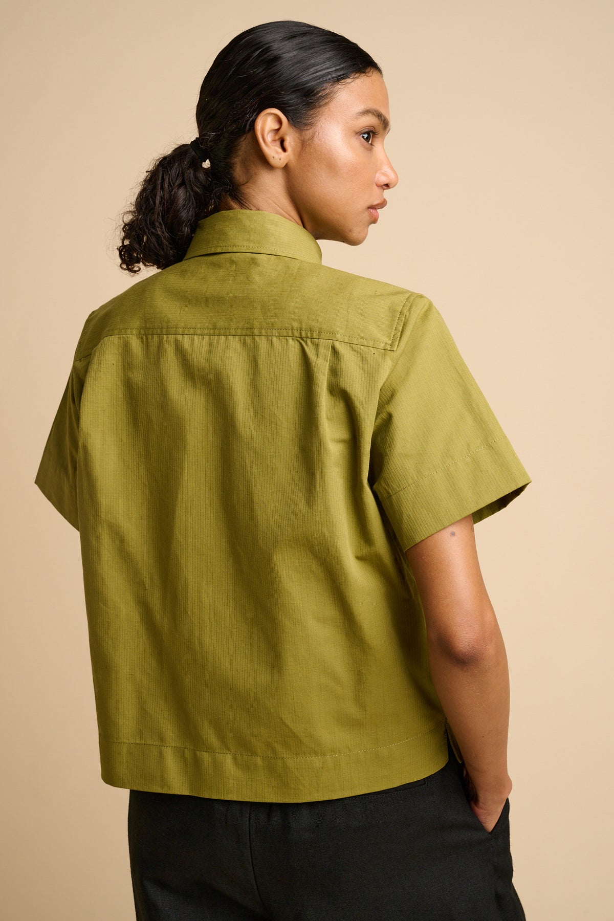 Penny Cropped Shirt Cotton Hemp - Light Olive