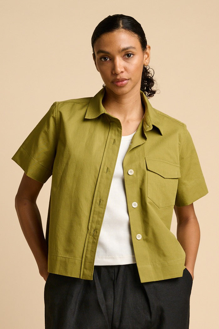 Penny Cropped Shirt Cotton Hemp - Light Olive