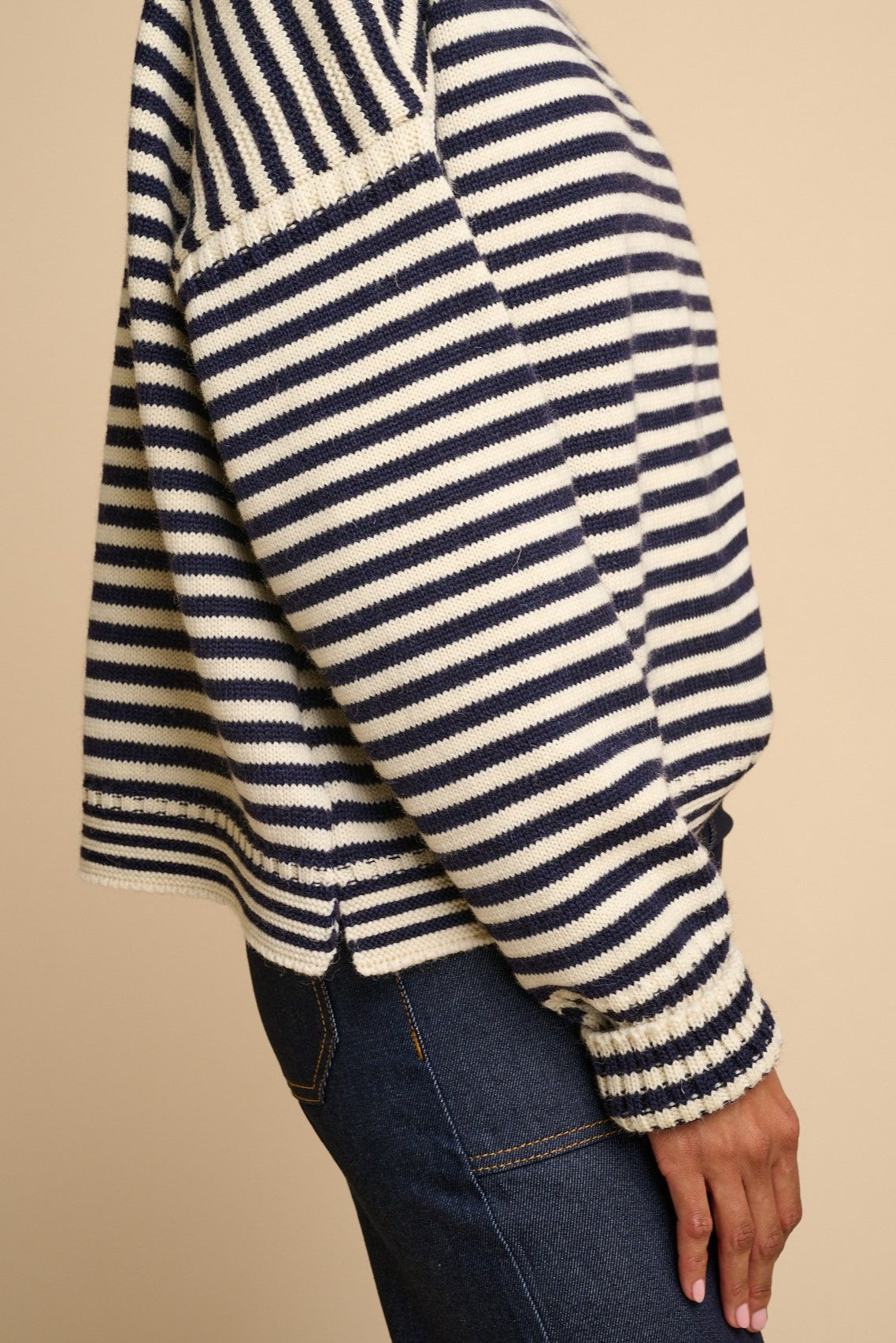 Womens Striped Guernsey - Navy/Ecru