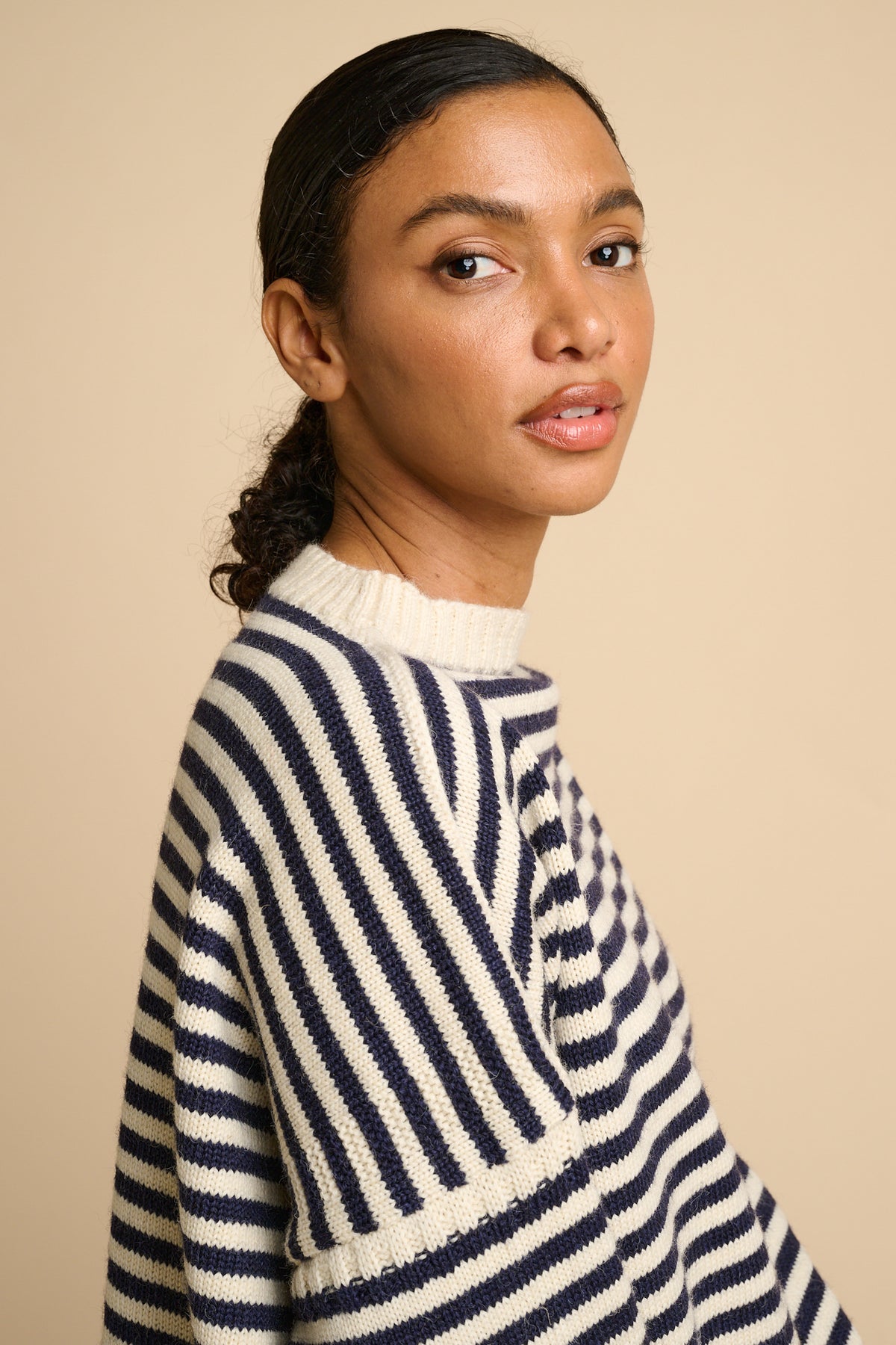 Womens Striped Guernsey - Navy/Ecru