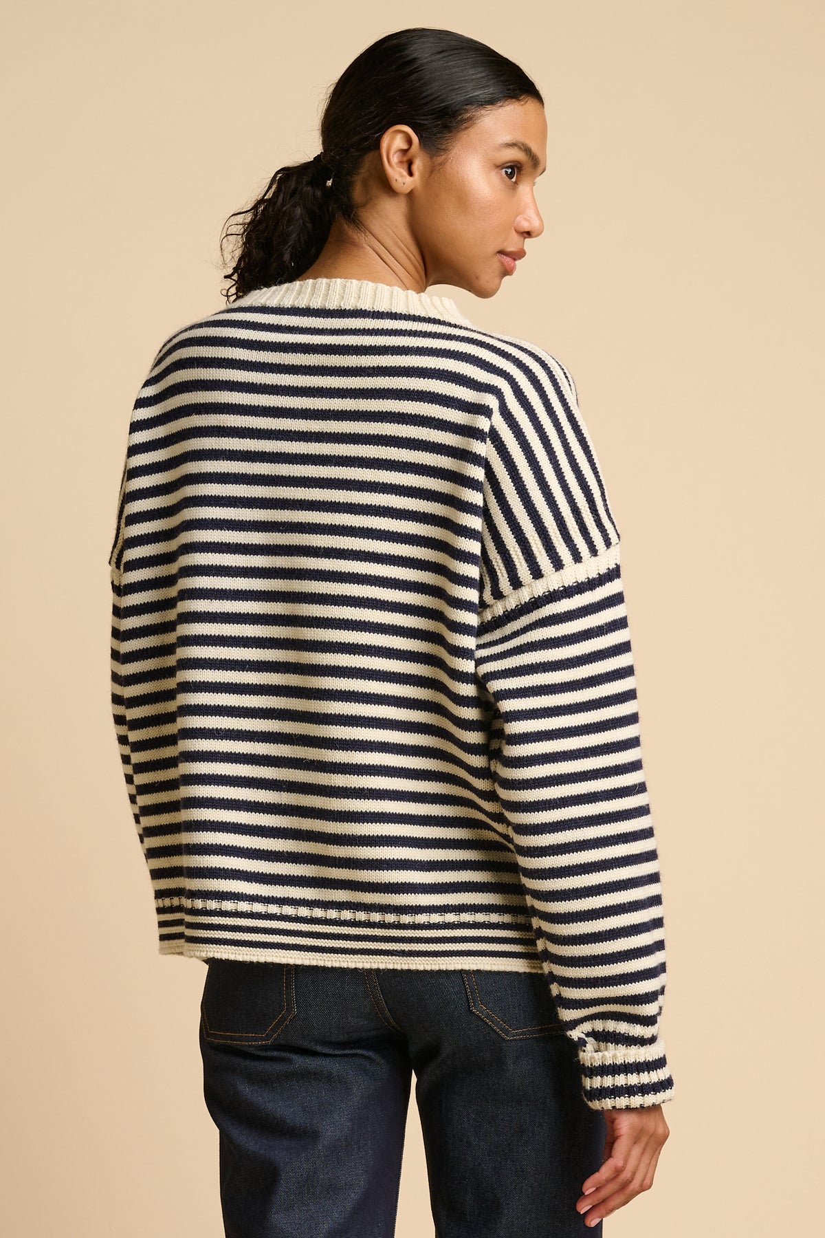 Womens Striped Guernsey - Navy/Ecru