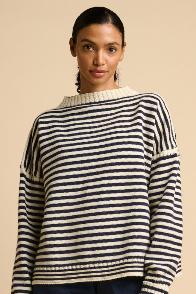 Womens Striped Guernsey - Navy/Ecru