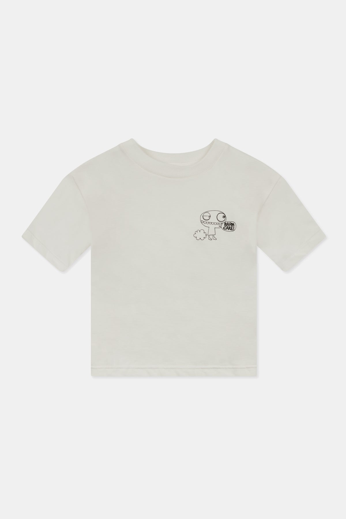 Kids short sleeve t shirt bone with barm cake print back