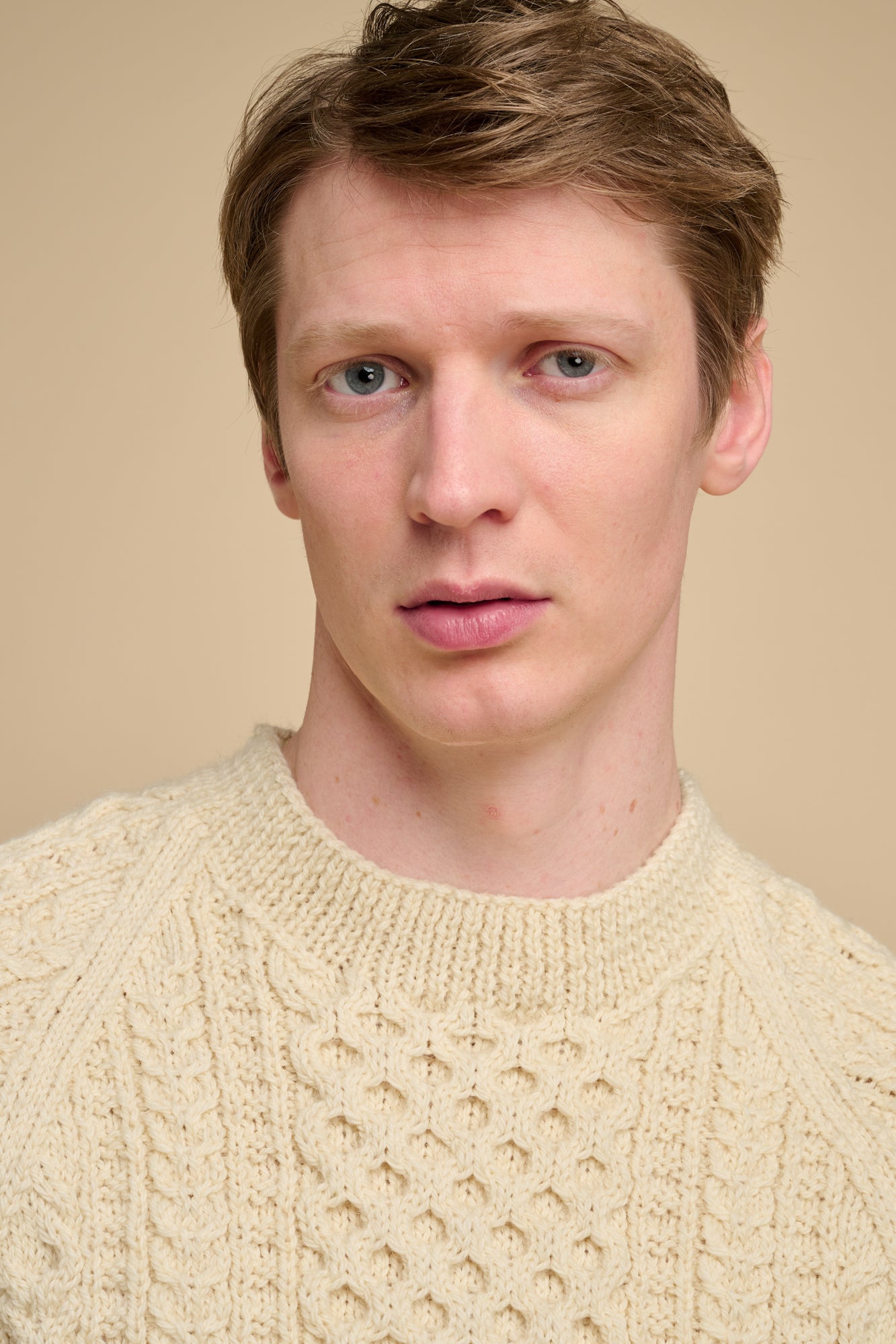 Mens Hand Knit Aran Sweater - Ecru