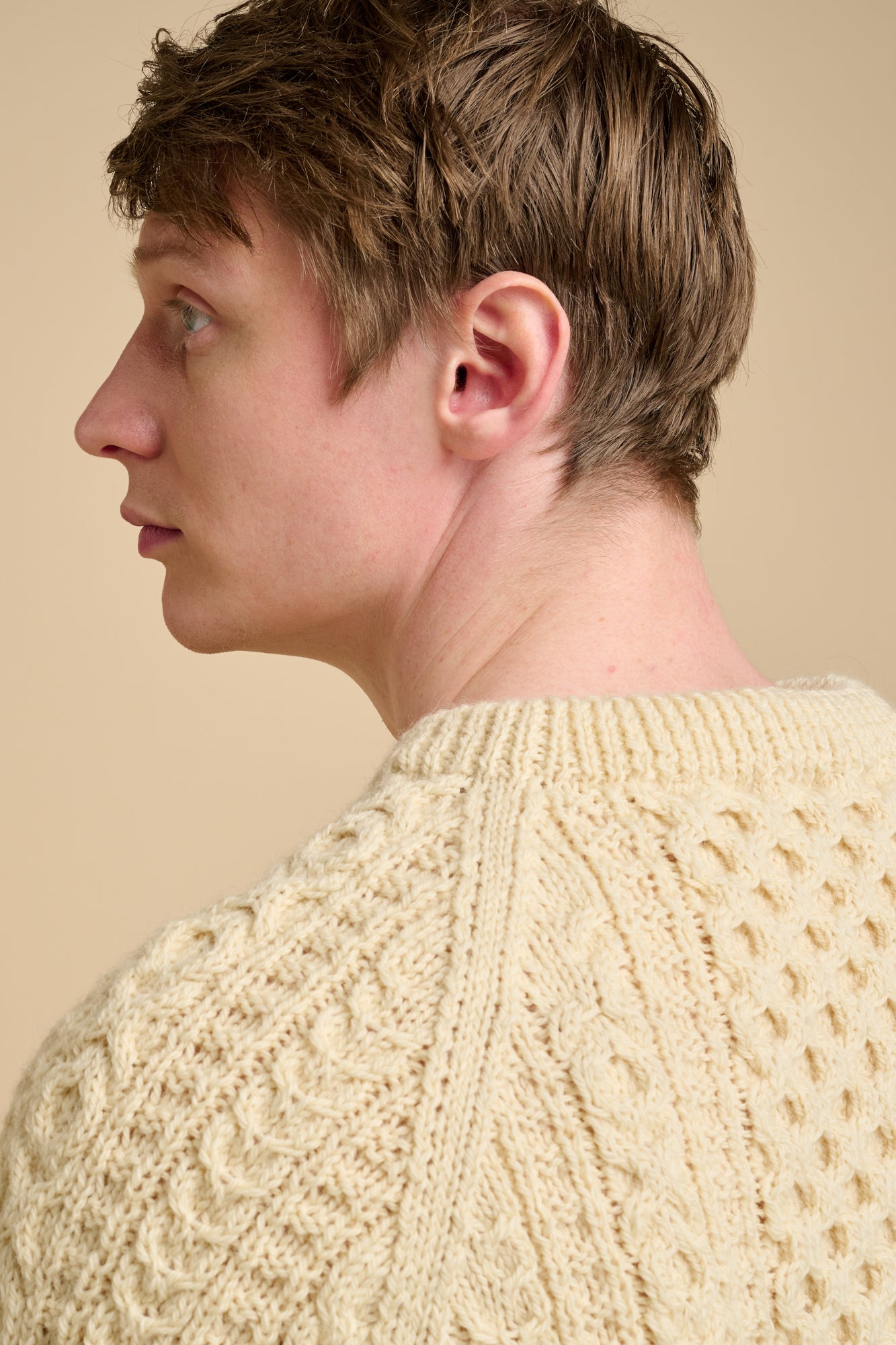 Mens Hand Knit Aran Sweater - Ecru