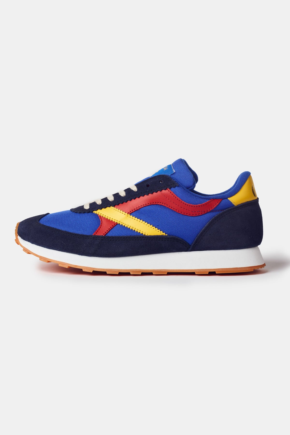 Men's Beacon Trainer in blue. Side image shows red and yellow design