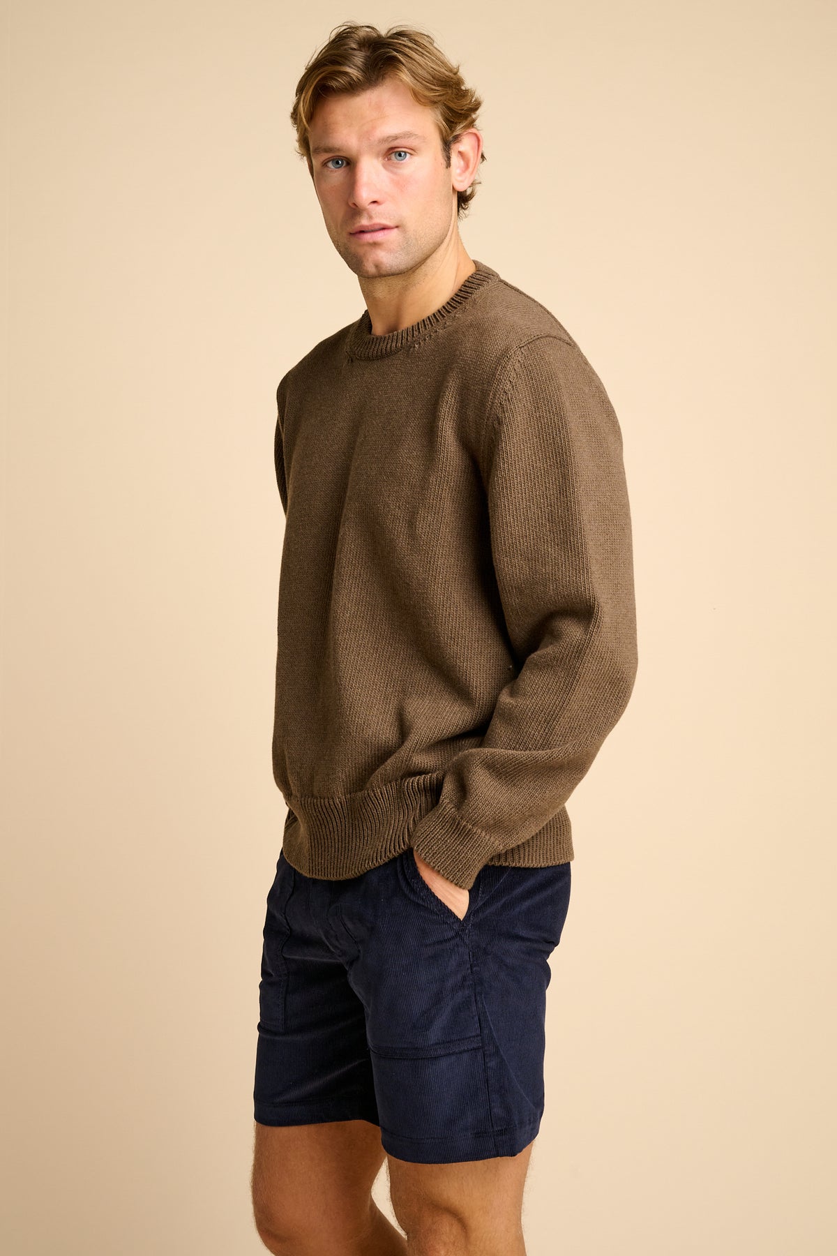 MENS COTTON CREW NECK - BROWN MARL