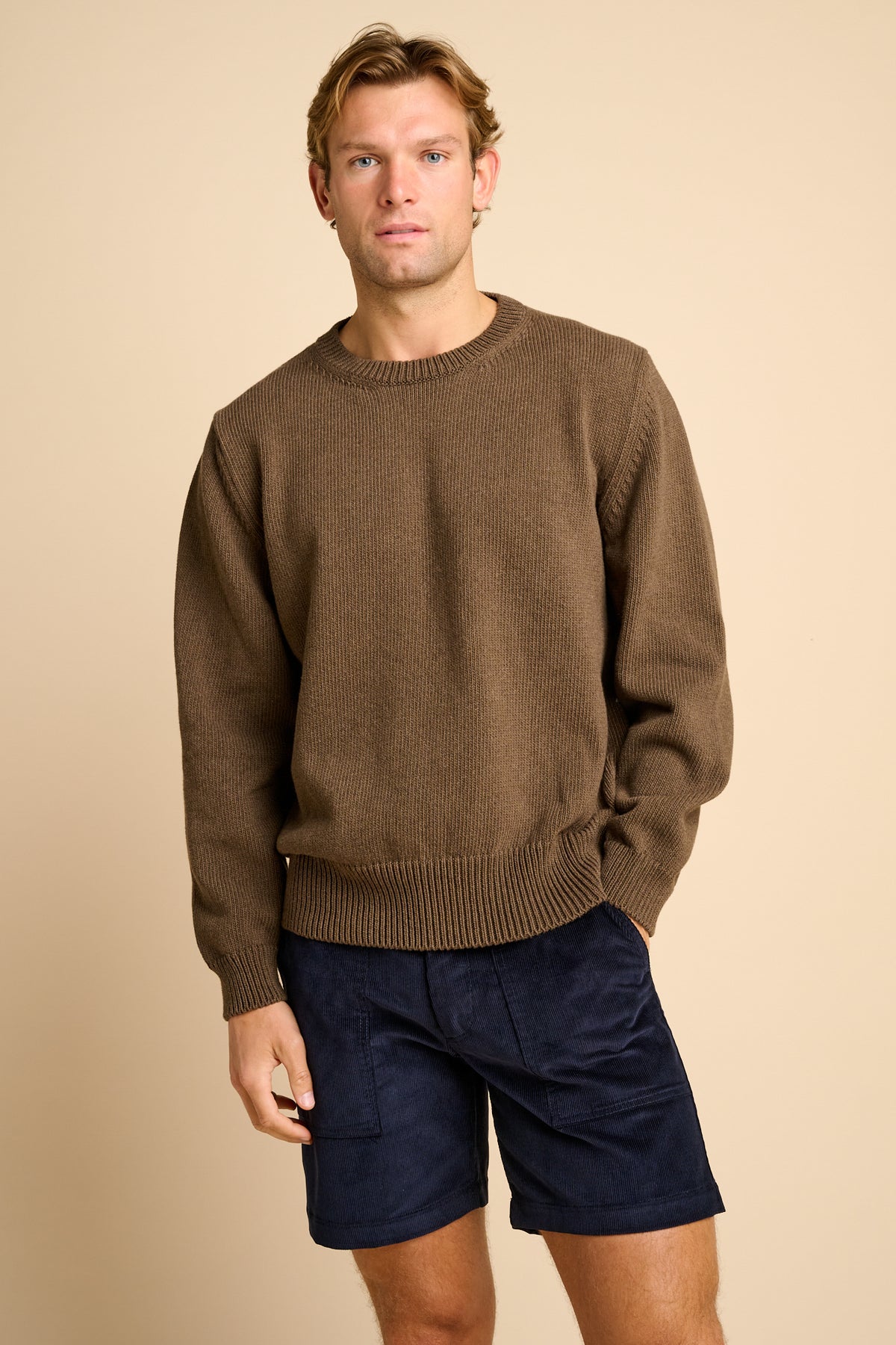 MENS COTTON CREW NECK - BROWN MARL