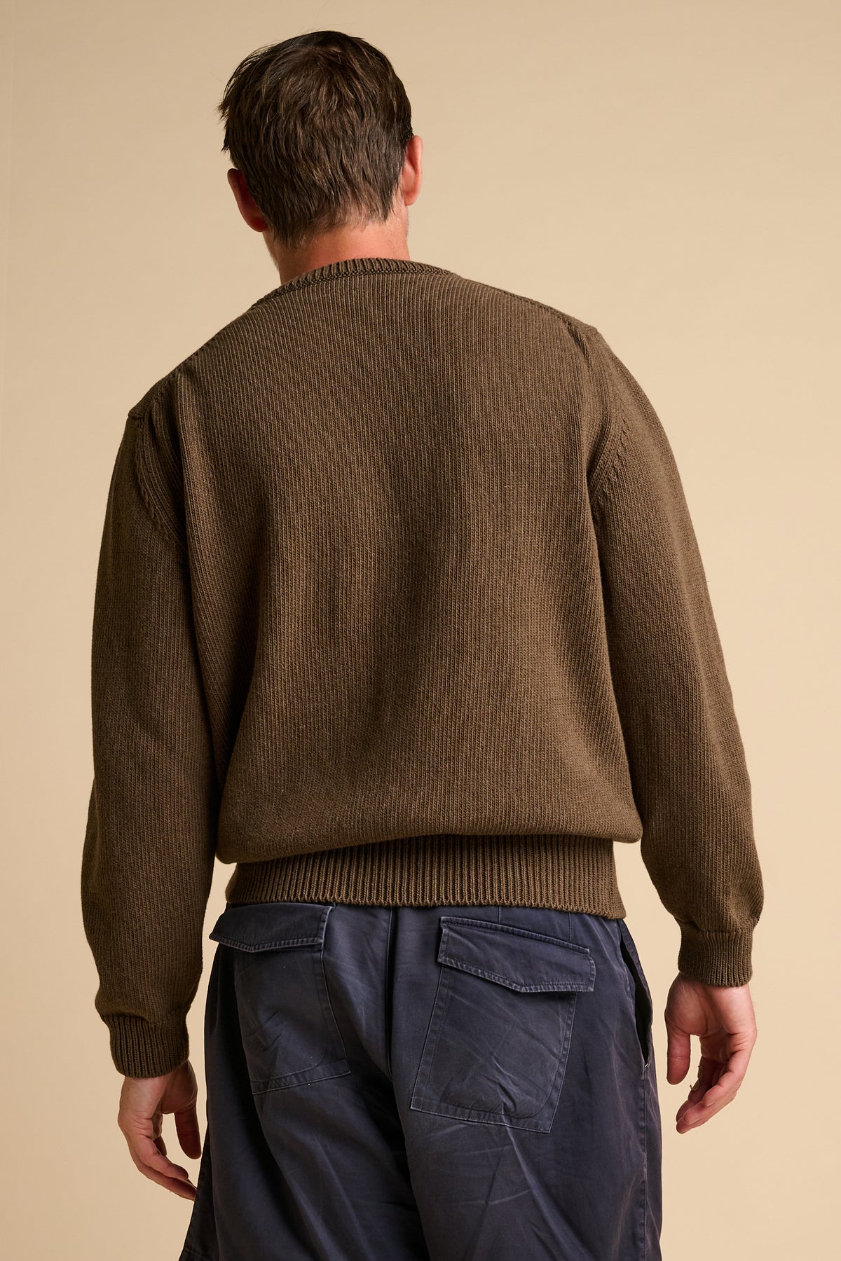 MENS COTTON CREW NECK - BROWN MARL