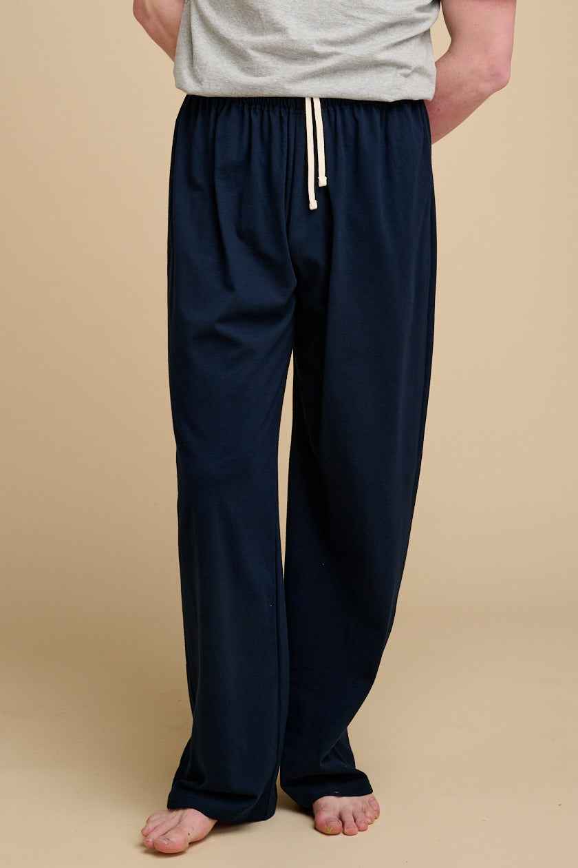 Navy pyjamas with ecru drawstring