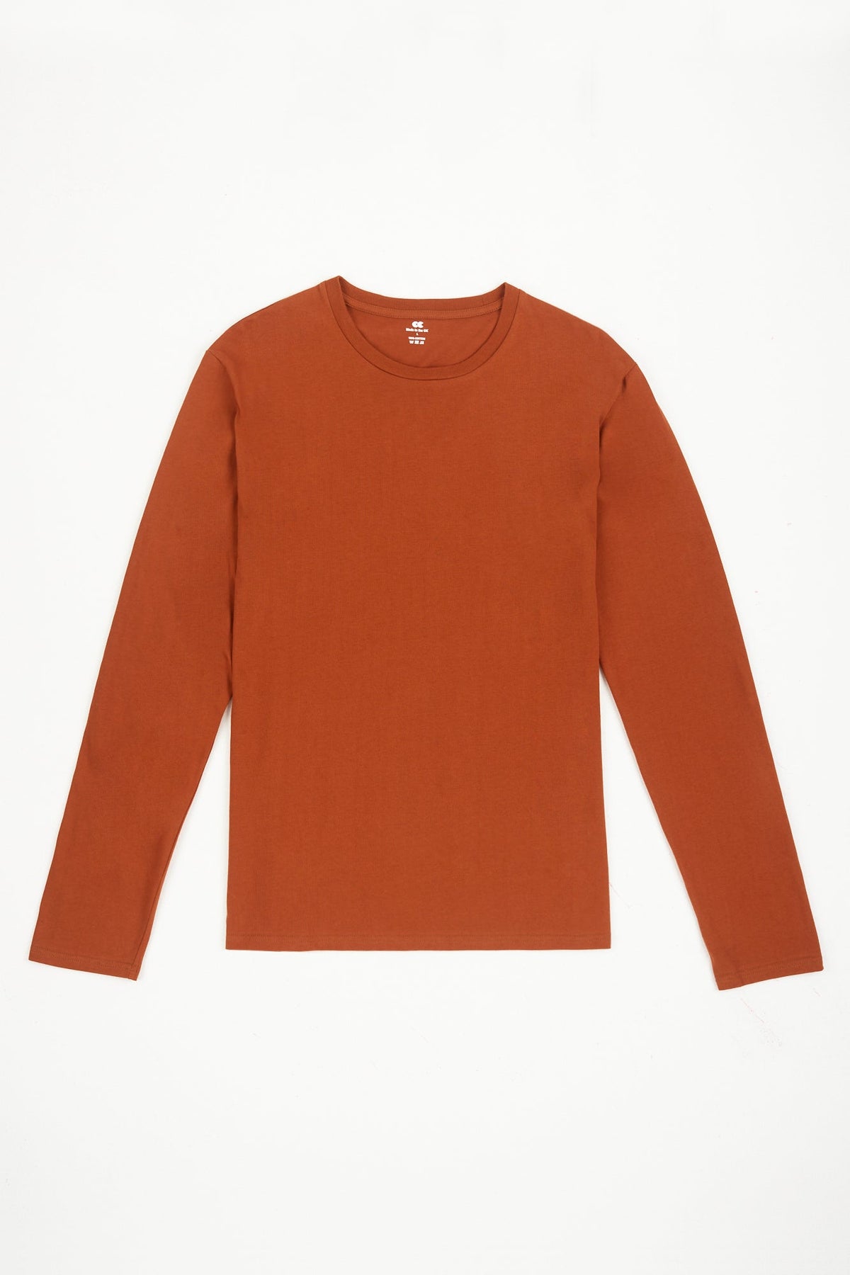 Men's long sleeve t-shirt in cinnamon flat lay