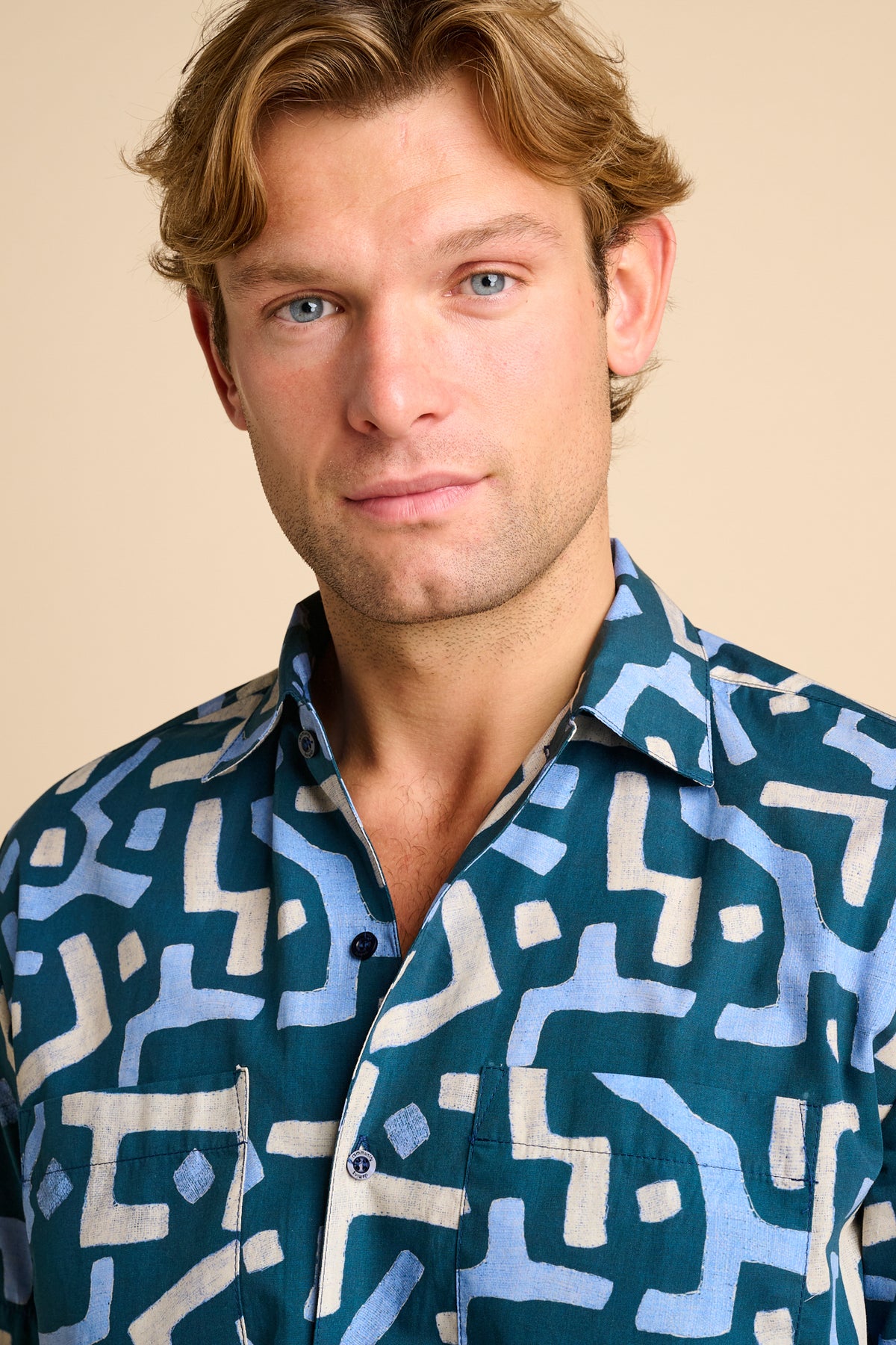 MARC KUBA SHORT SLEEVE BOWLING SHIRT - BLUE