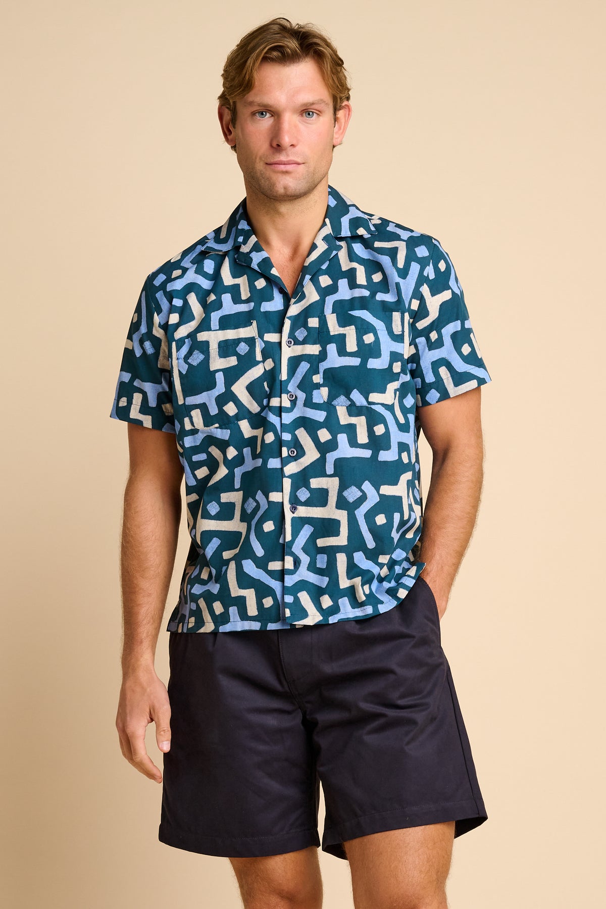MARC KUBA SHORT SLEEVE BOWLING SHIRT - BLUE