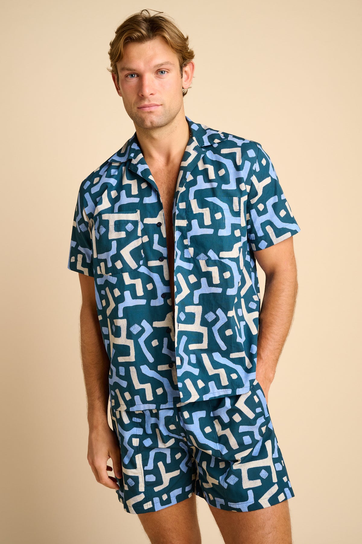 MARC KUBA SHORT SLEEVE BOWLING SHIRT - BLUE