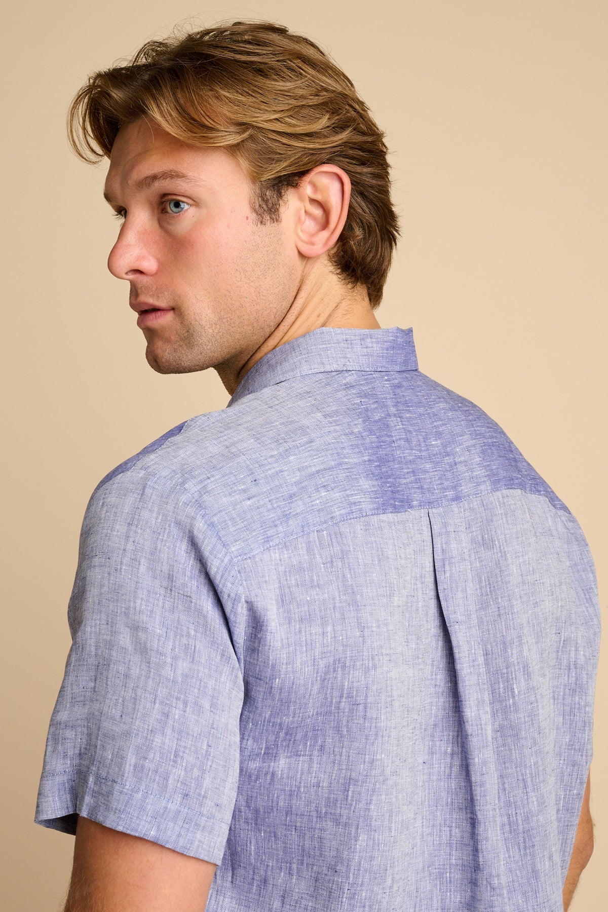 MARC LINEN SHORT SLEEVE BOWLING SHIRT - INDIGO