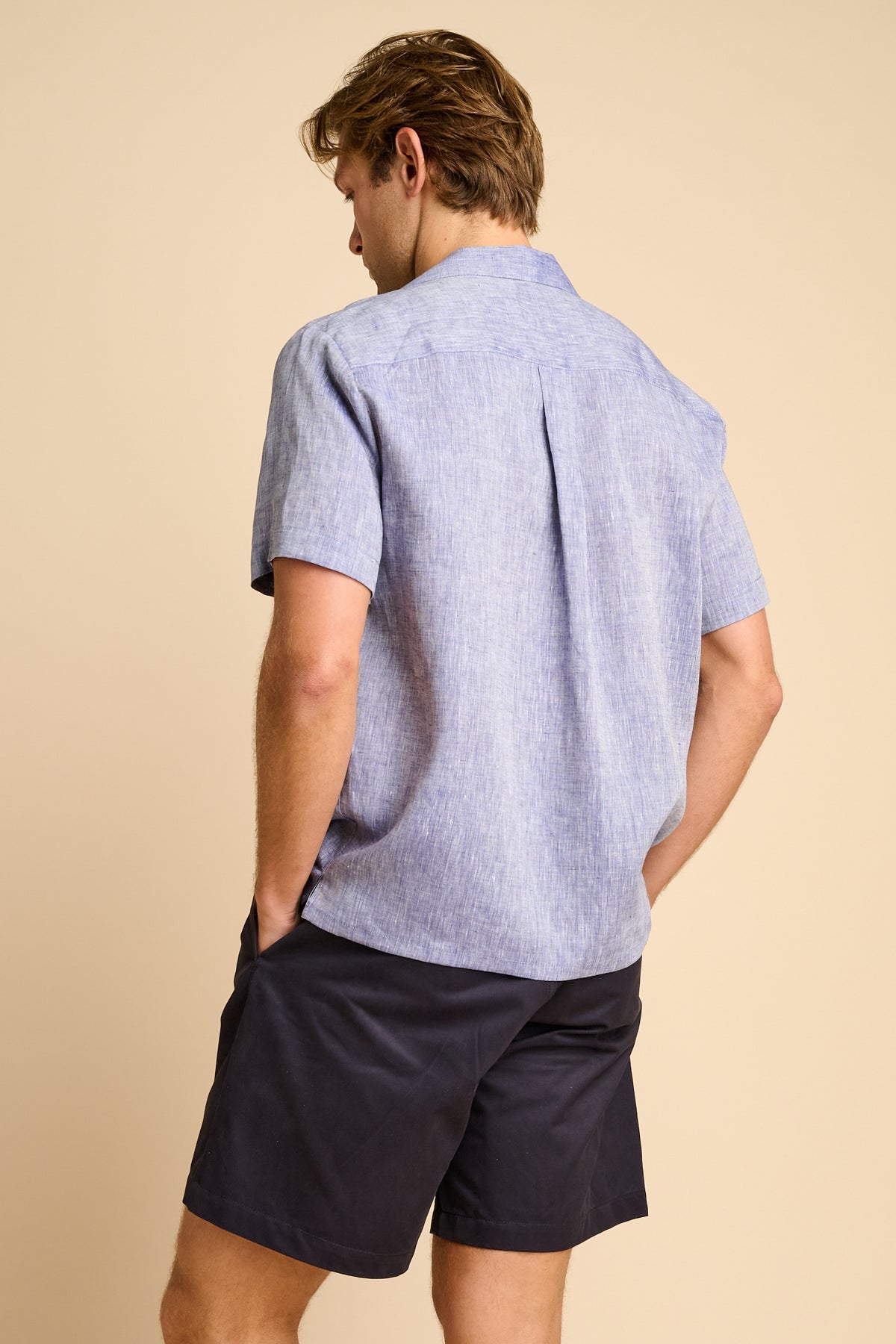 MARC LINEN SHORT SLEEVE BOWLING SHIRT - INDIGO