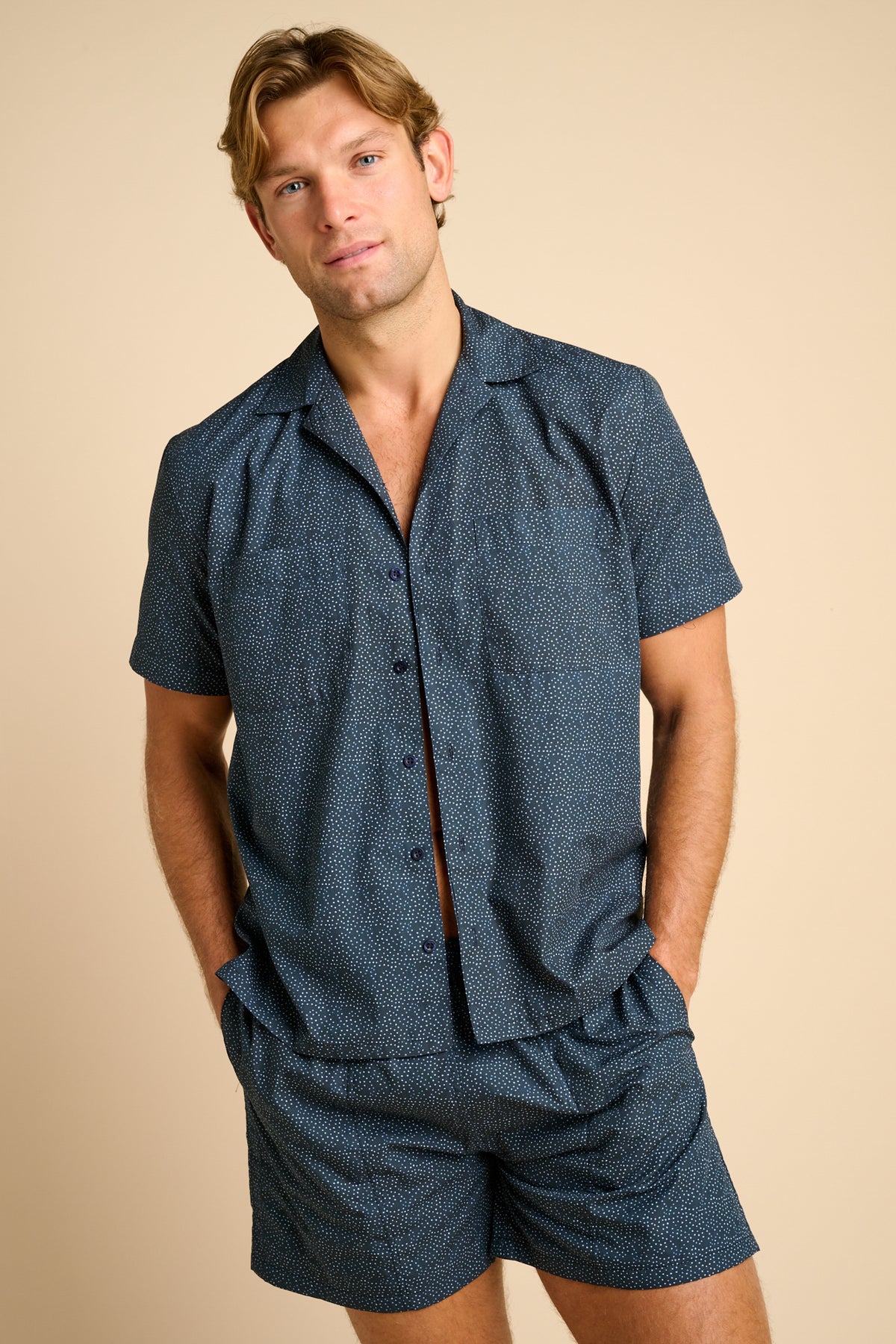 MARC POLKA DOT SHORT SLEEVE BOWLING SHIRT - NAVY