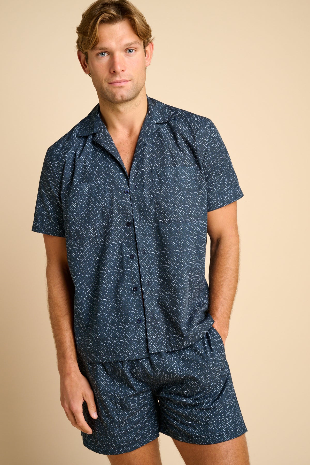 MARC POLKA DOT SHORT SLEEVE BOWLING SHIRT - NAVY