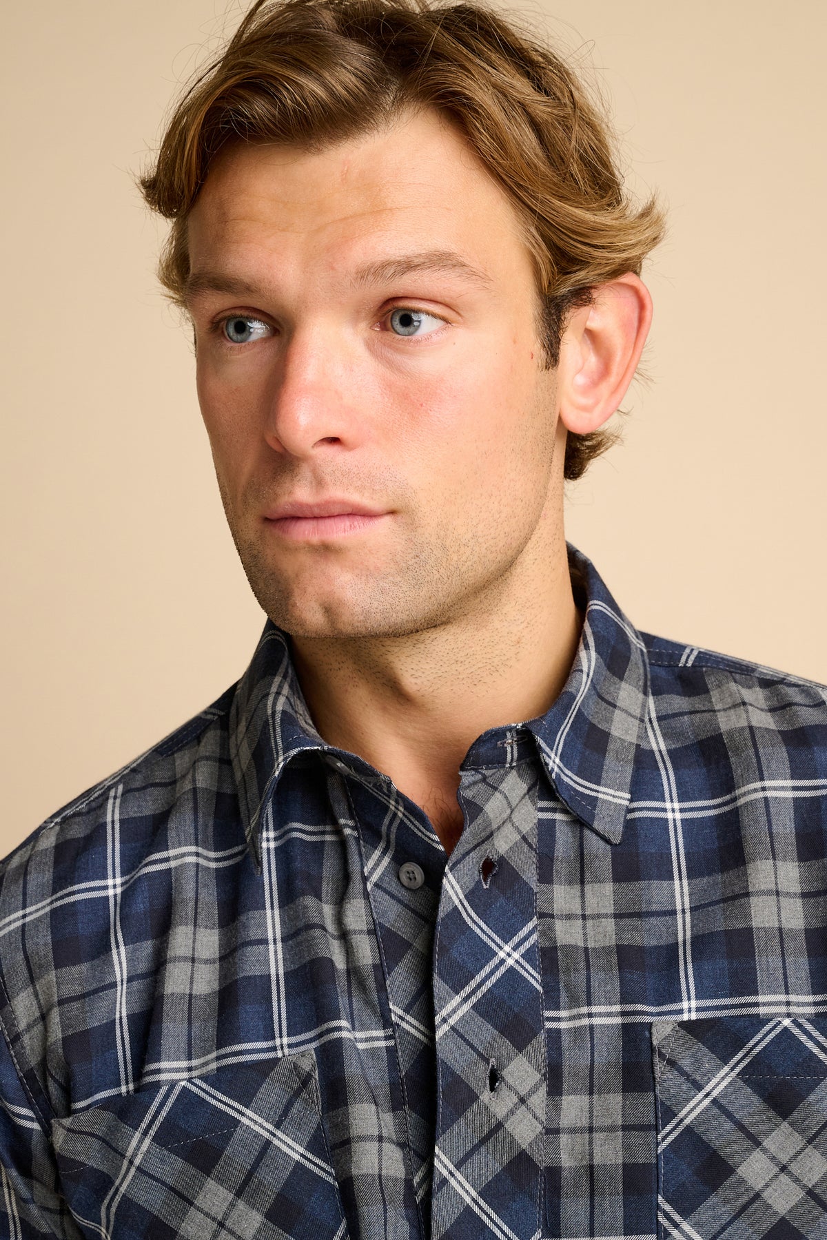 Oli Half Placket Cotton Shirt Blue Multi Check