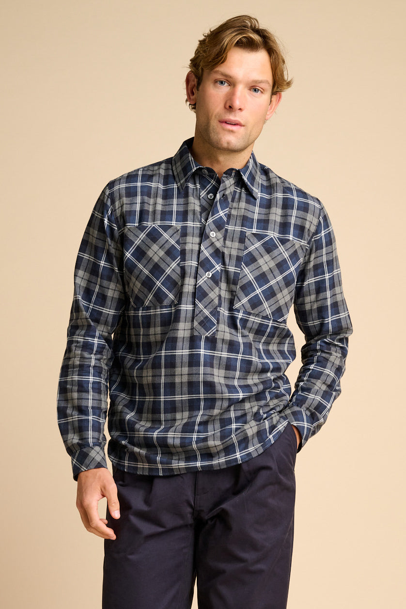 Oli Half Placket Cotton Shirt Blue Multi Check