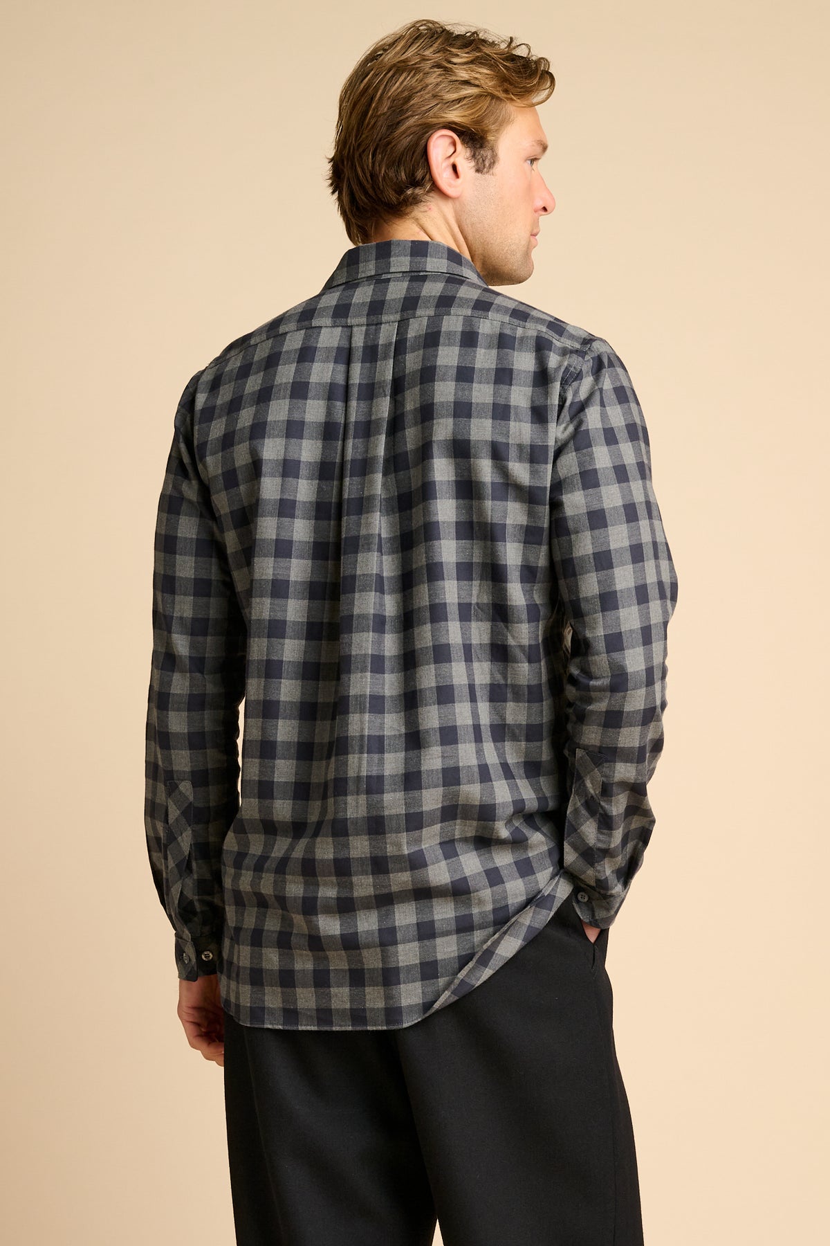 Oli Half Placket Cotton Shirt Grey Black Check