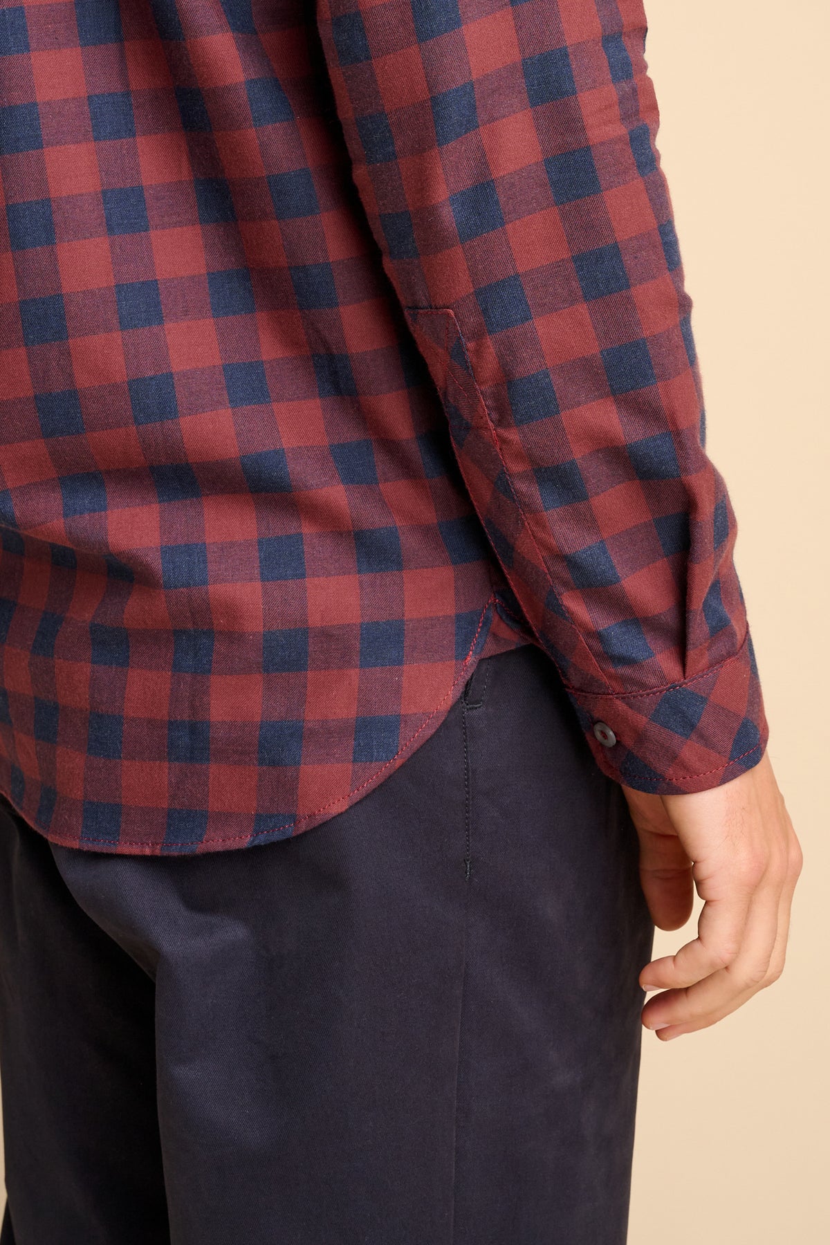 Oli Half Placket Cotton Shirt Grey Red Navy Check