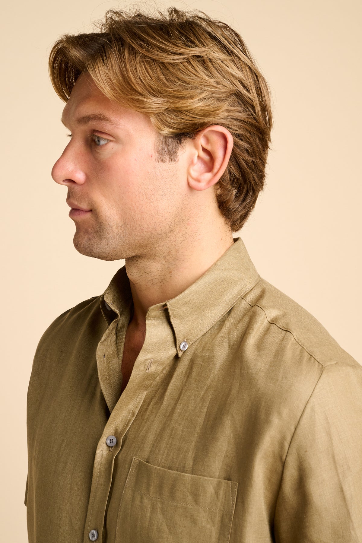 RALPH SHORT SLEEVE BUTTON DOWN COLLAR SHIRT- OLIVE