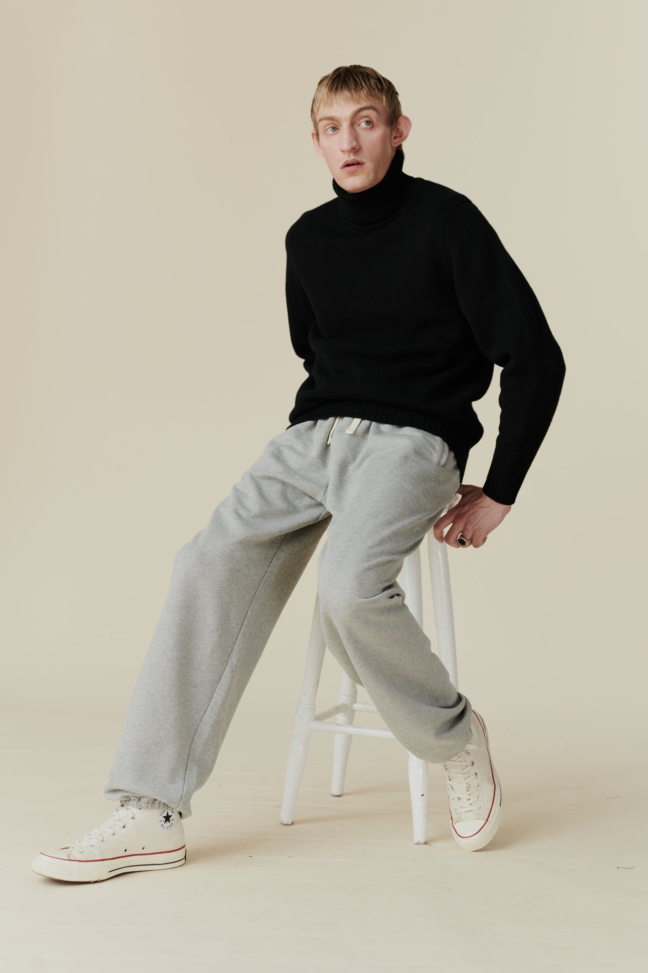 Male wearing sweatpants in grey marl 