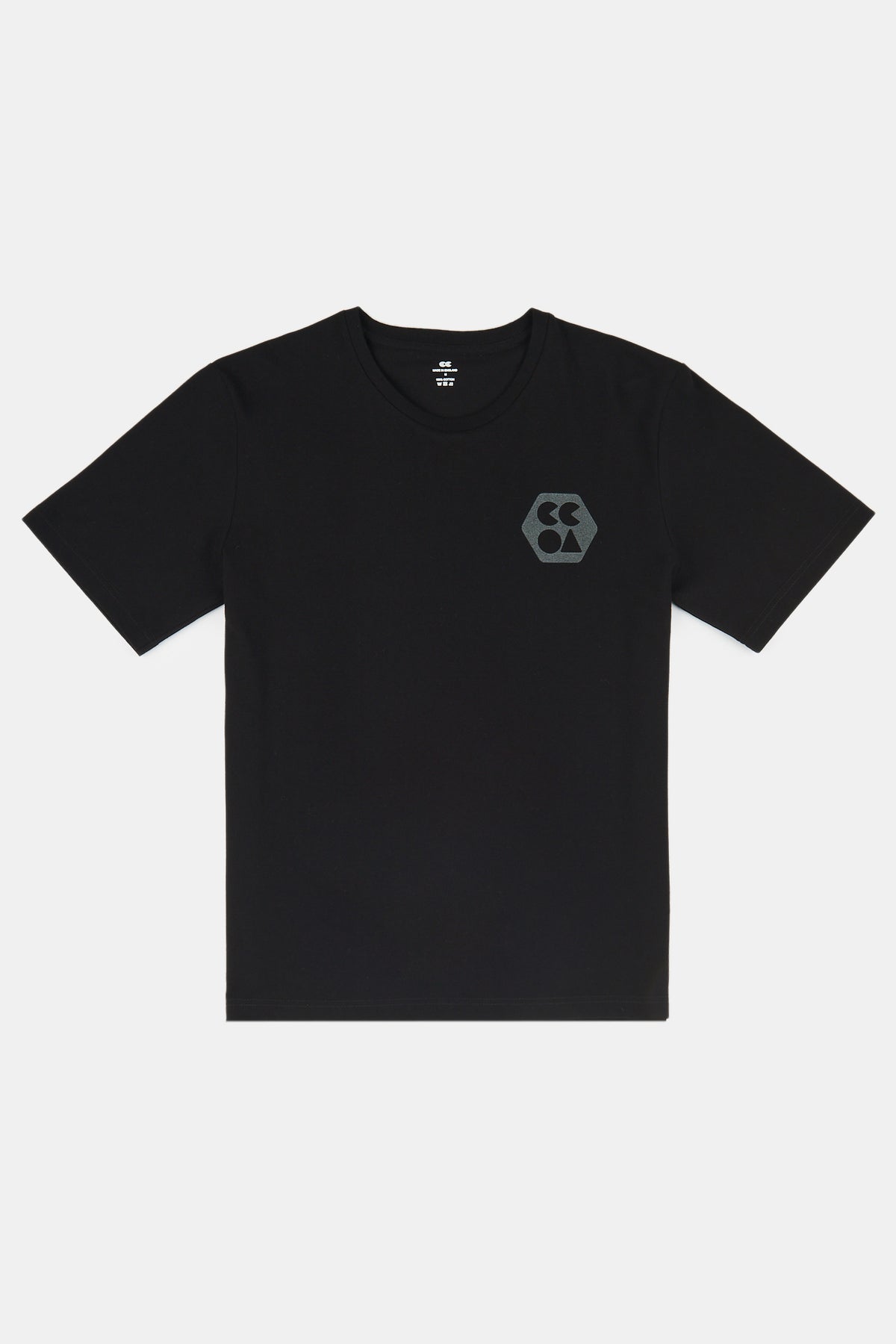 Flatlay product shot of men's breathable t shirt plastic free in black