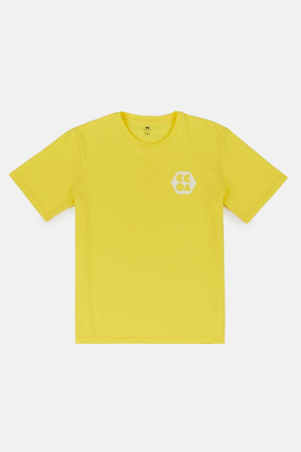 Flatlay product shot of men's breathable t shirt plastic free in canary yellow
